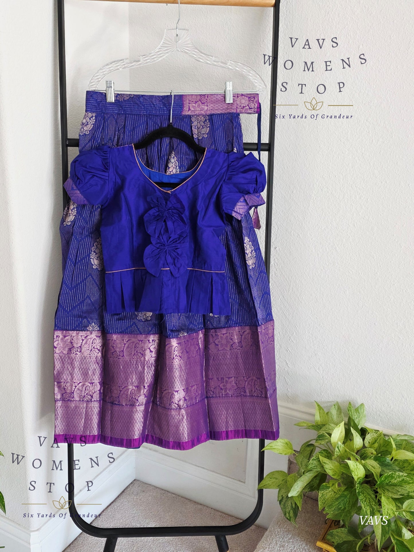 Semi Kanchi Pattu Silk Lehenga Set for Girls – Traditional Pavadai for Ages 7 to 8 | Ready to Ship from USA