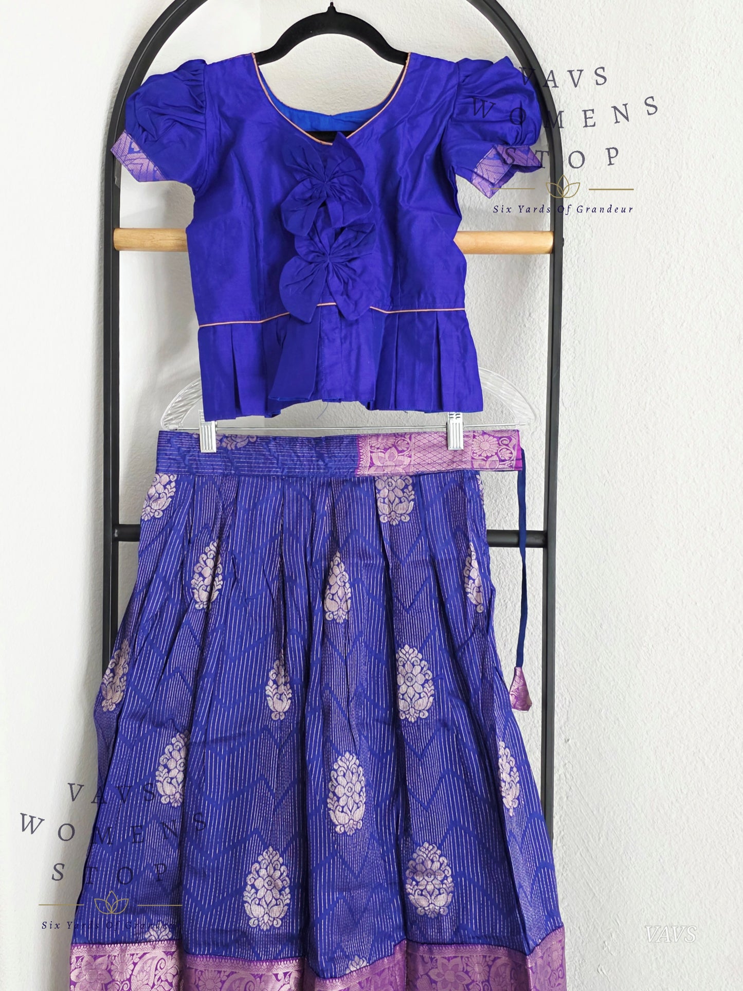 Semi Kanchi Pattu Silk Lehenga Set for Girls – Traditional Pavadai for Ages 7 to 8 | Ready to Ship from USA