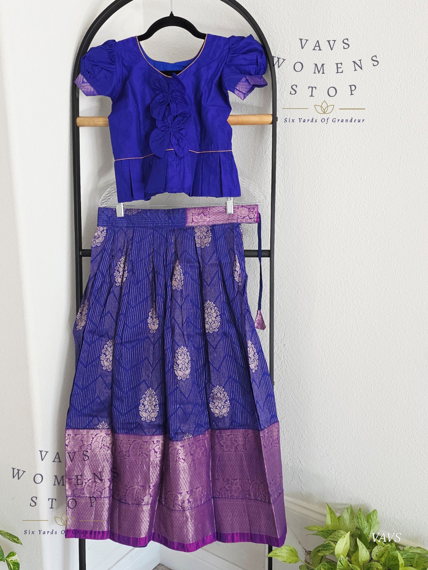 Semi Kanchi Pattu Silk Lehenga Set for Girls – Traditional Pavadai for Ages 7 to 8 | Ready to Ship from USA