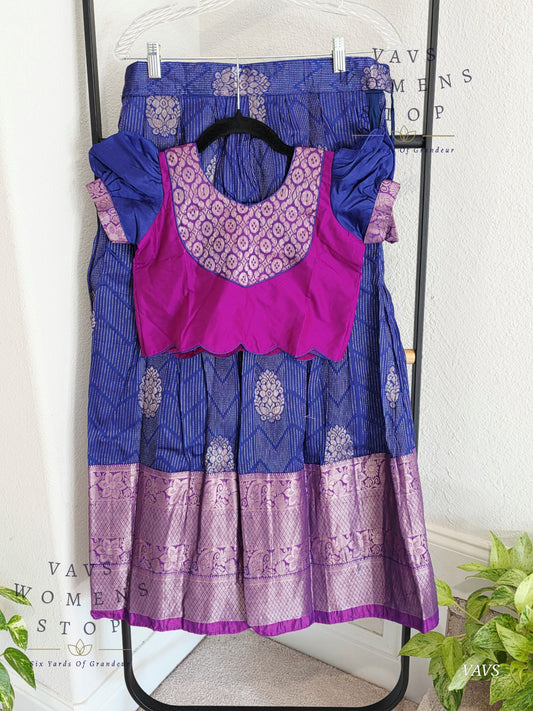 Semi Kanchi Pattu Silk Lehenga Set for Girls – Traditional Pavadai for Ages 9 to 10 | Ready to Ship from USA