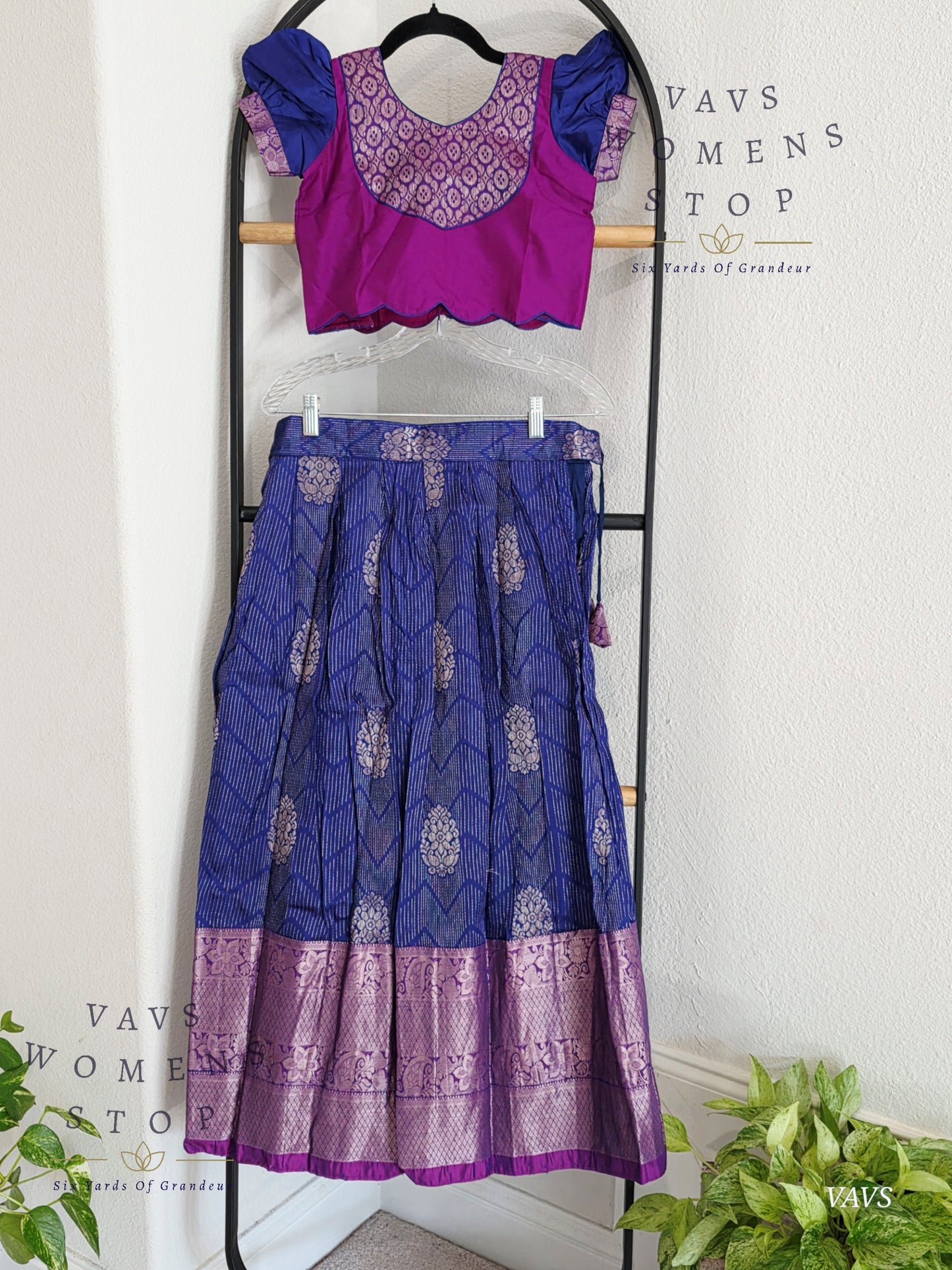 Semi Kanchi Pattu Silk Lehenga Set for Girls – Traditional Pavadai for Ages 9 to 10 | Ready to Ship from USA