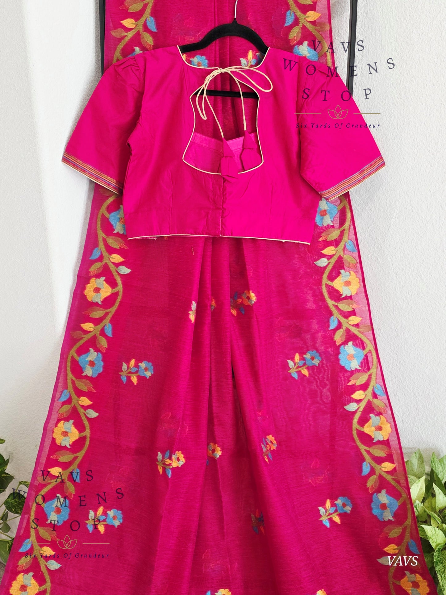 Semi Matka Silk Jamdani Saree with stitched Blouse