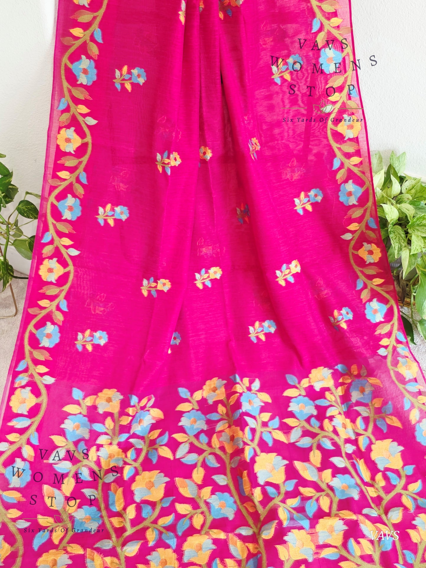 Semi Matka Silk Jamdani Saree with stitched Blouse