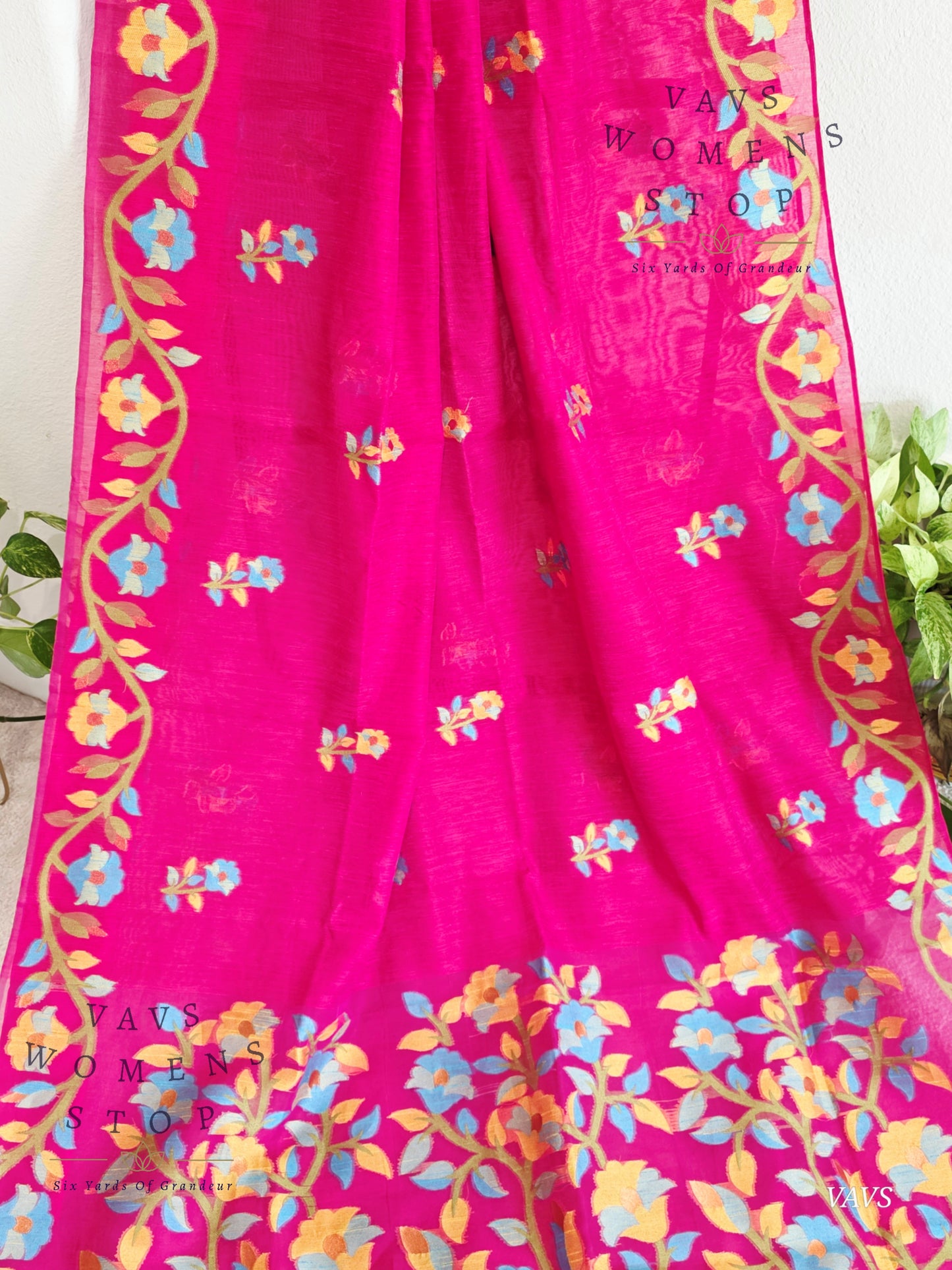 Semi Matka Silk Jamdani Saree with stitched Blouse