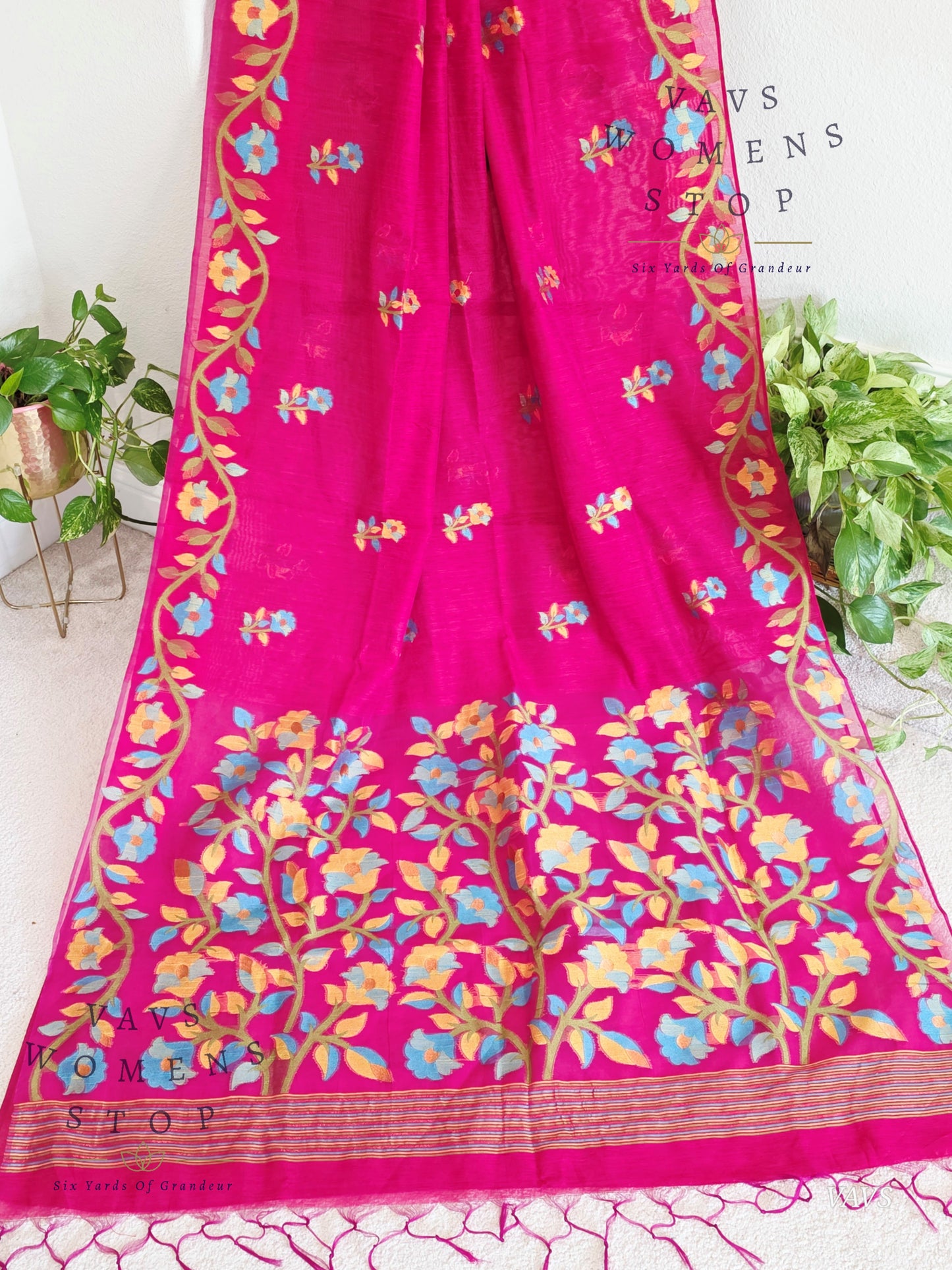 Semi Matka Silk Jamdani Saree with stitched Blouse