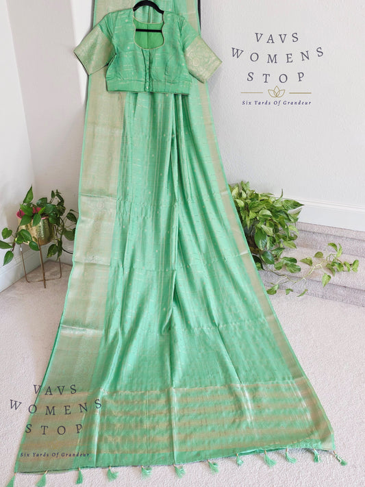 Soft Chanderi Linen Style Saree - Stitched Blouse