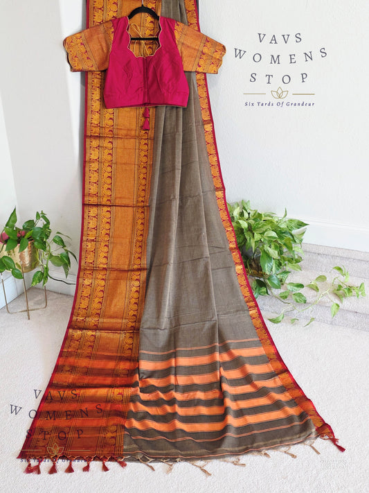 Soft Narayanpet Cotton Saree with Stitched Blouse