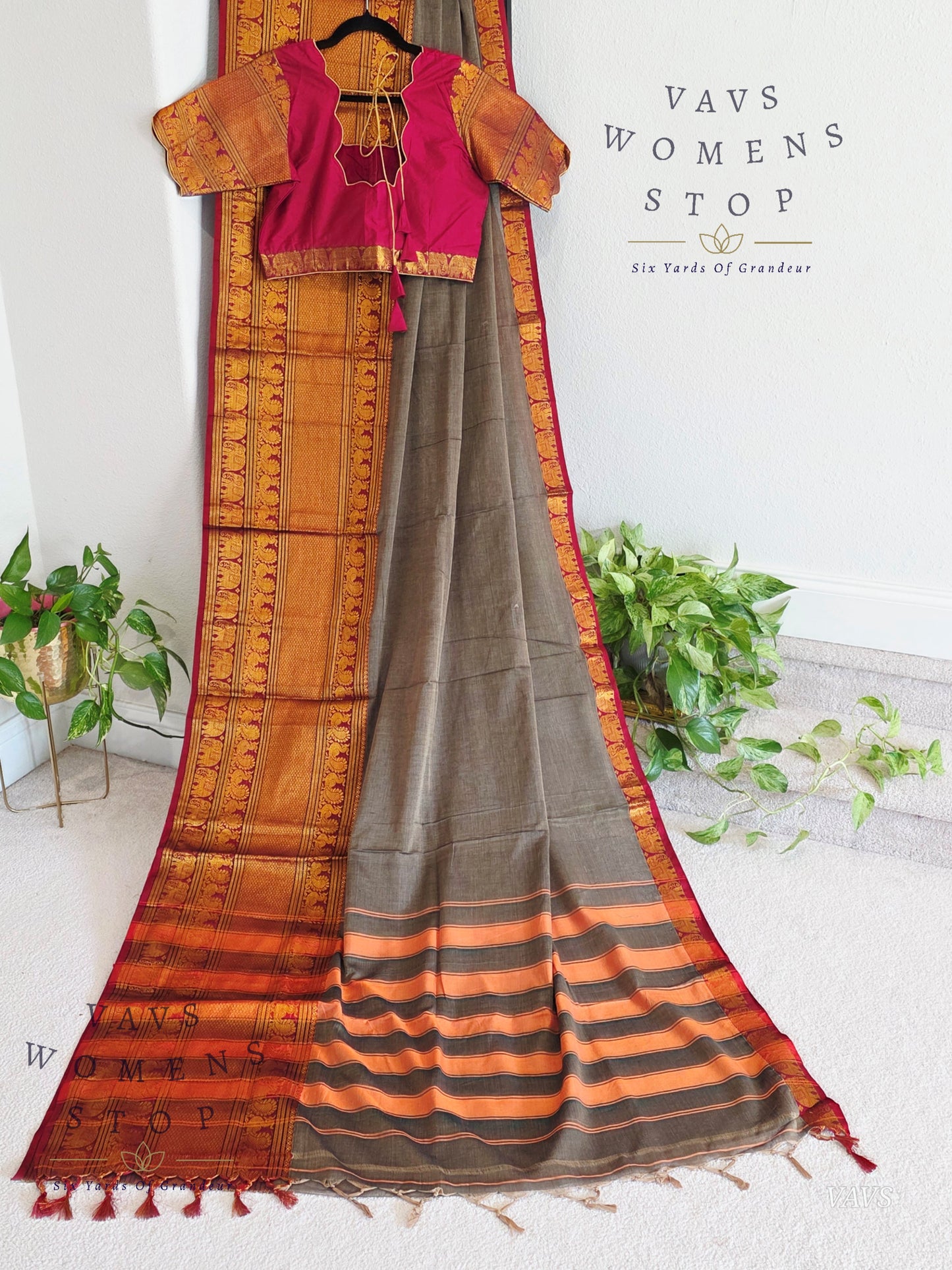 Soft Narayanpet Cotton Saree with Stitched Blouse