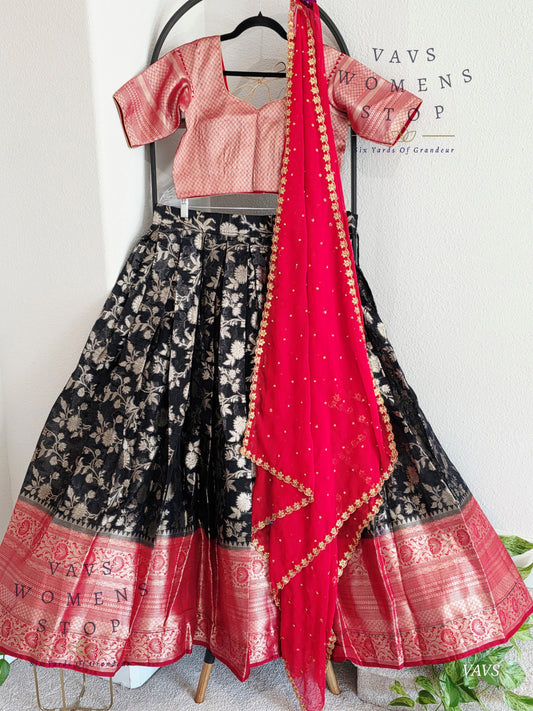 Designer Organza Kanchi Border Half Saree/ Lehenga Set