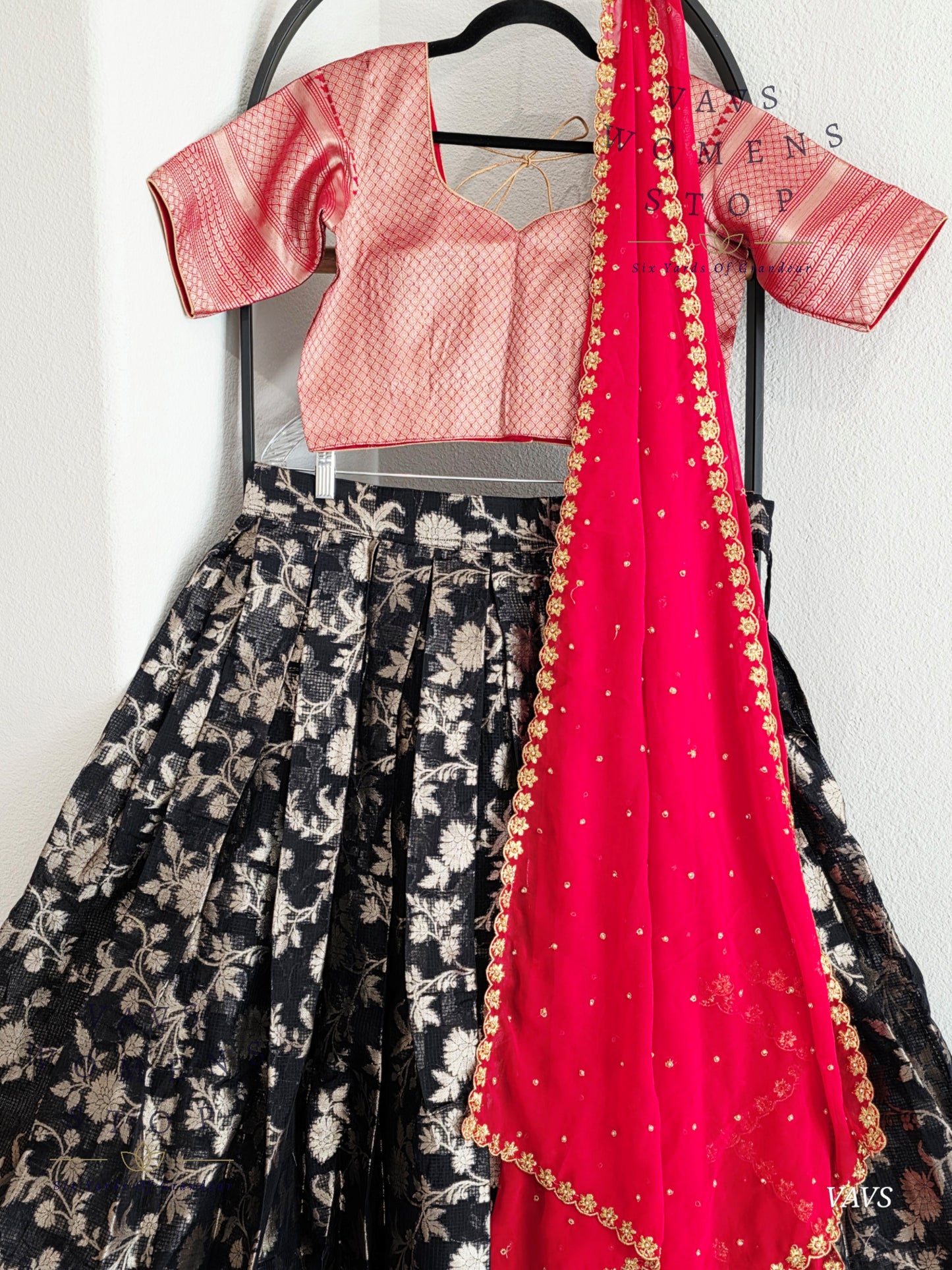 Designer Organza Kanchi Border Half Saree/ Lehenga Set