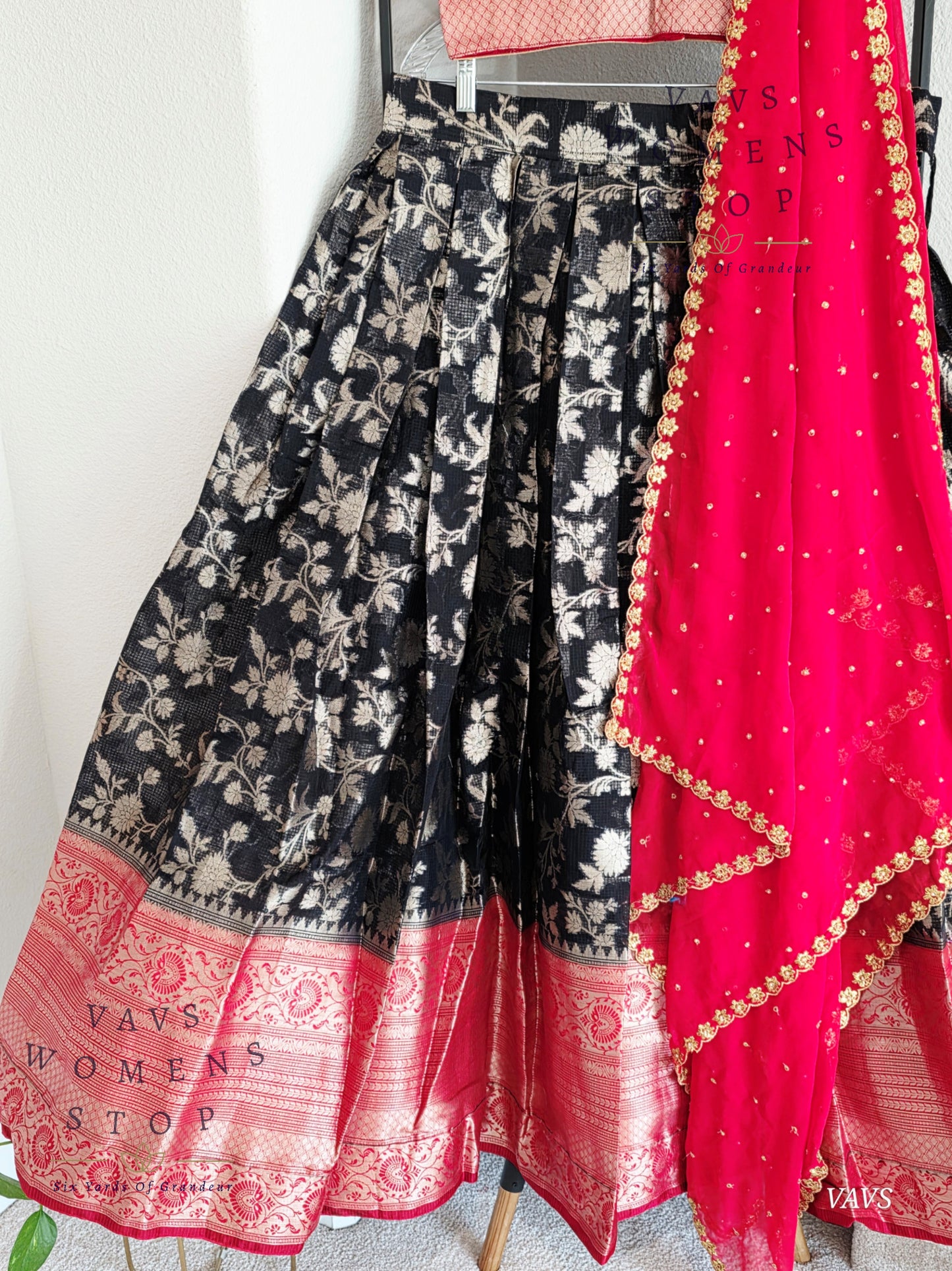 Designer Organza Kanchi Border Half Saree/ Lehenga Set