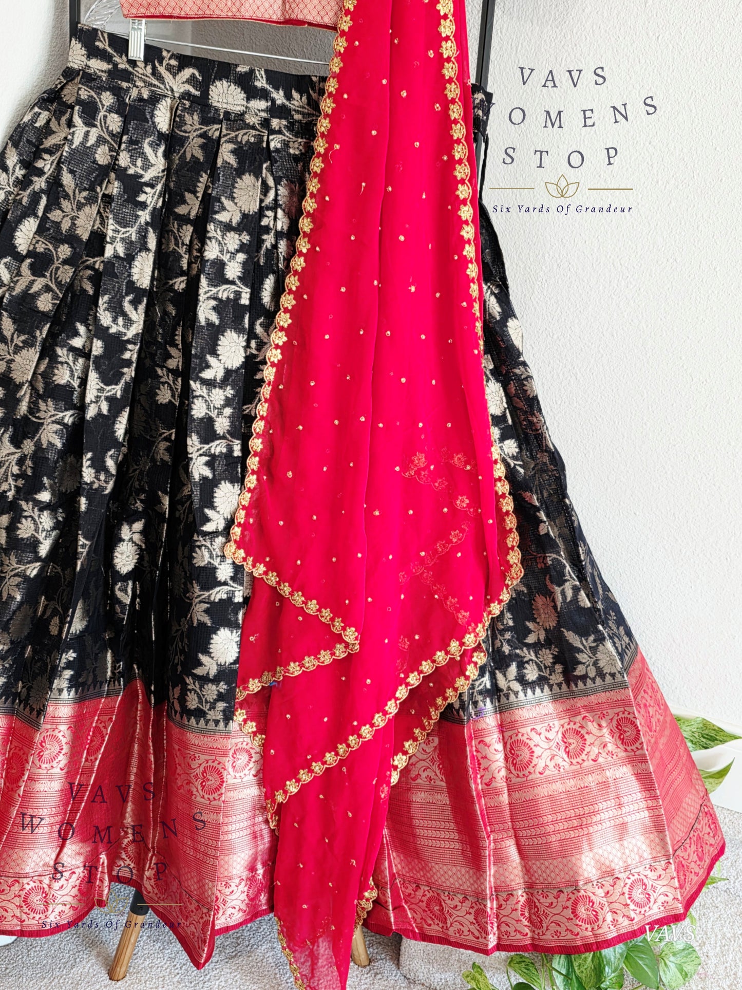 Designer Organza Kanchi Border Half Saree/ Lehenga Set
