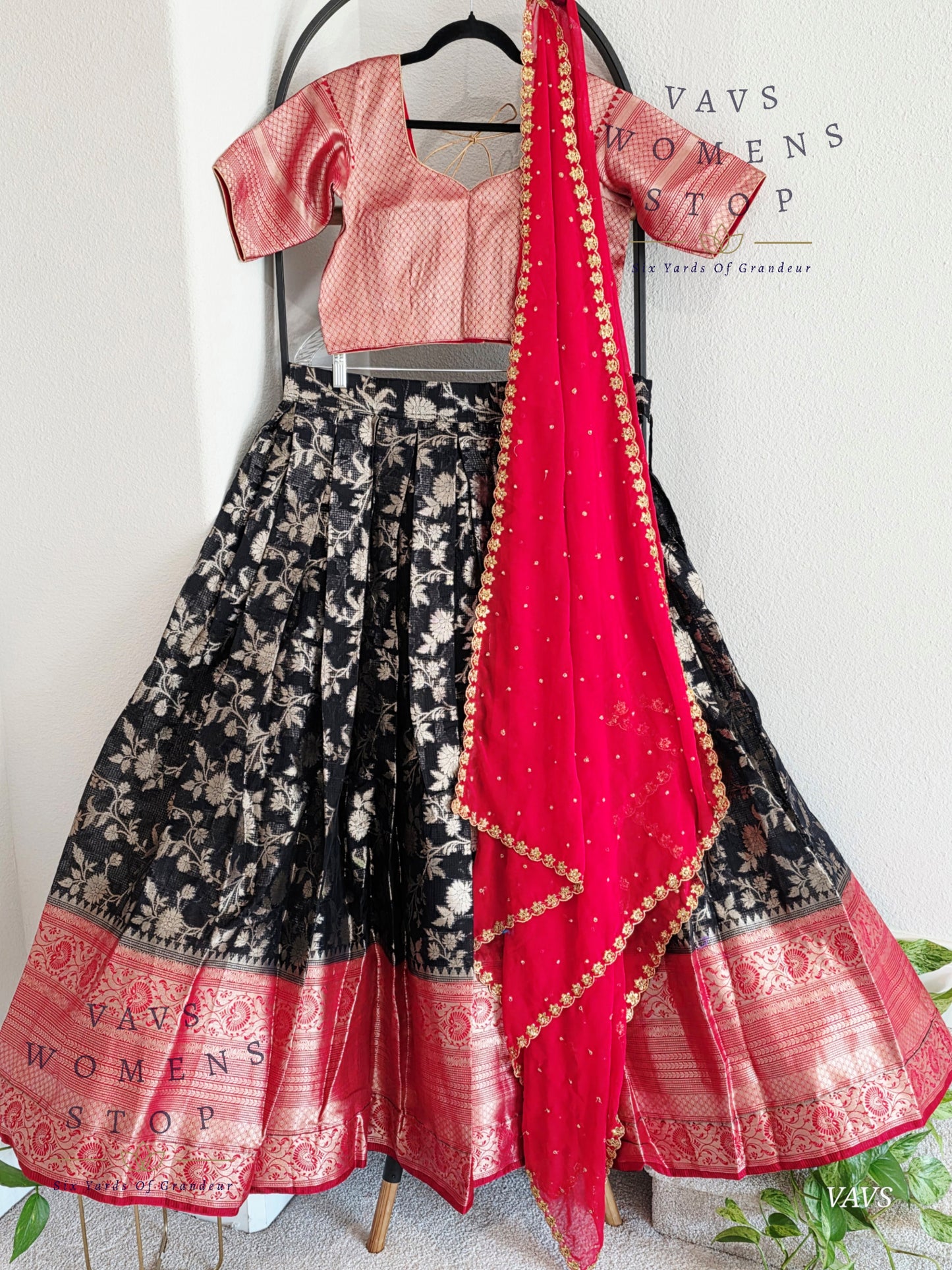 Designer Organza Kanchi Border Half Saree/ Lehenga Set