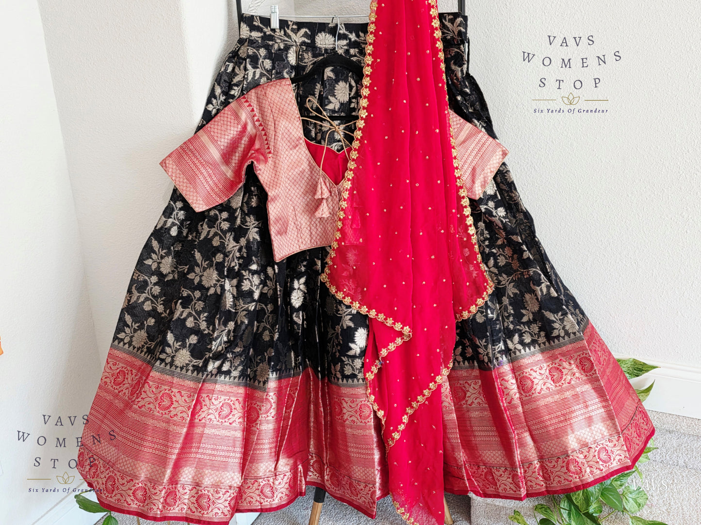 Designer Organza Kanchi Border Half Saree/ Lehenga Set