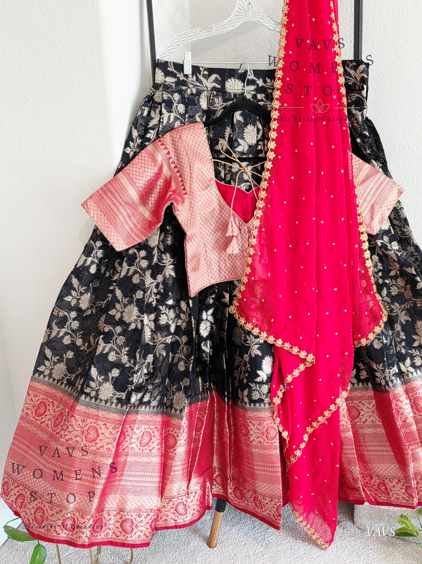 Designer Organza Kanchi Border Half Saree/ Lehenga Set