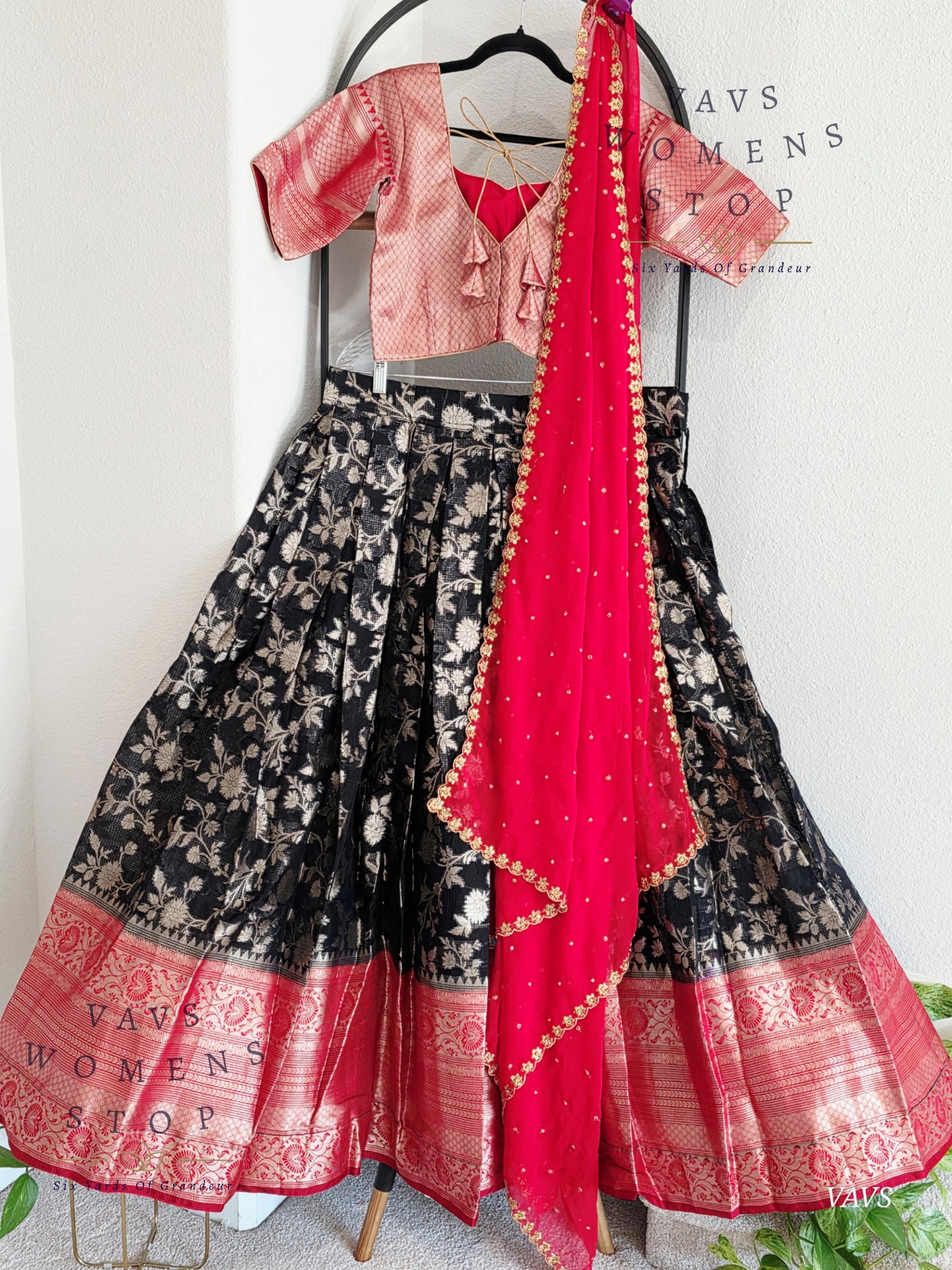 Designer Organza Kanchi Border Half Saree/ Lehenga Set