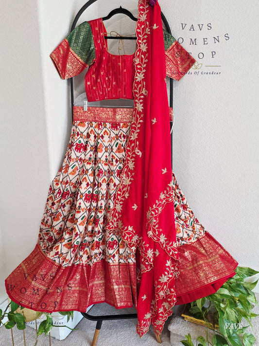 Munga Benarasi Patola Half Saree/ Lehenga Set
