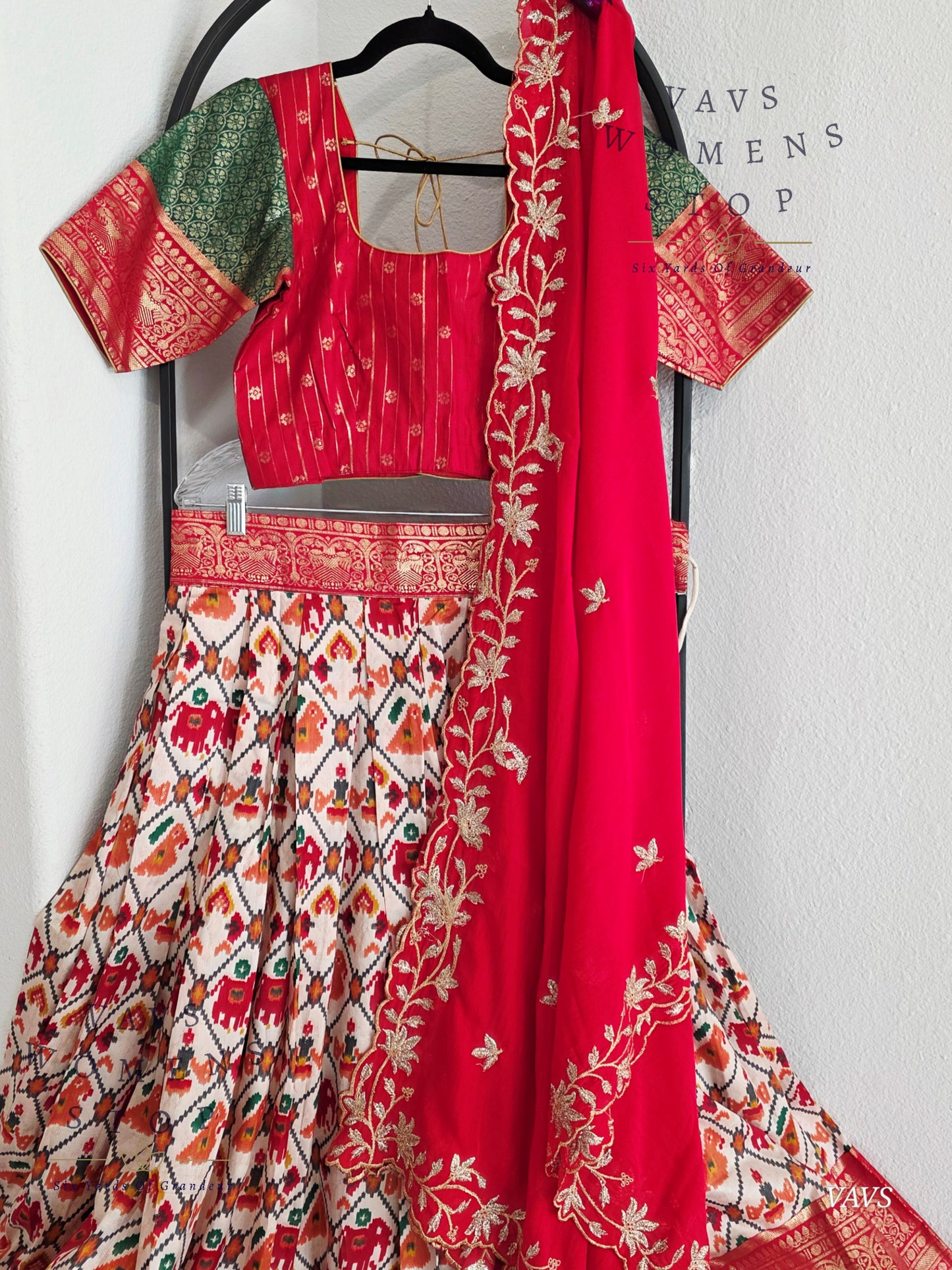 Munga Benarasi Patola Half Saree/ Lehenga Set
