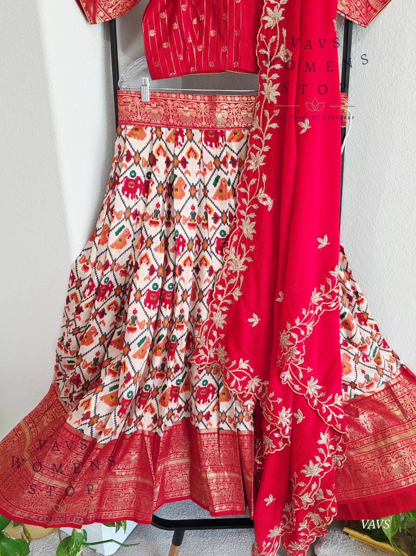 Munga Benarasi Patola Half Saree/ Lehenga Set