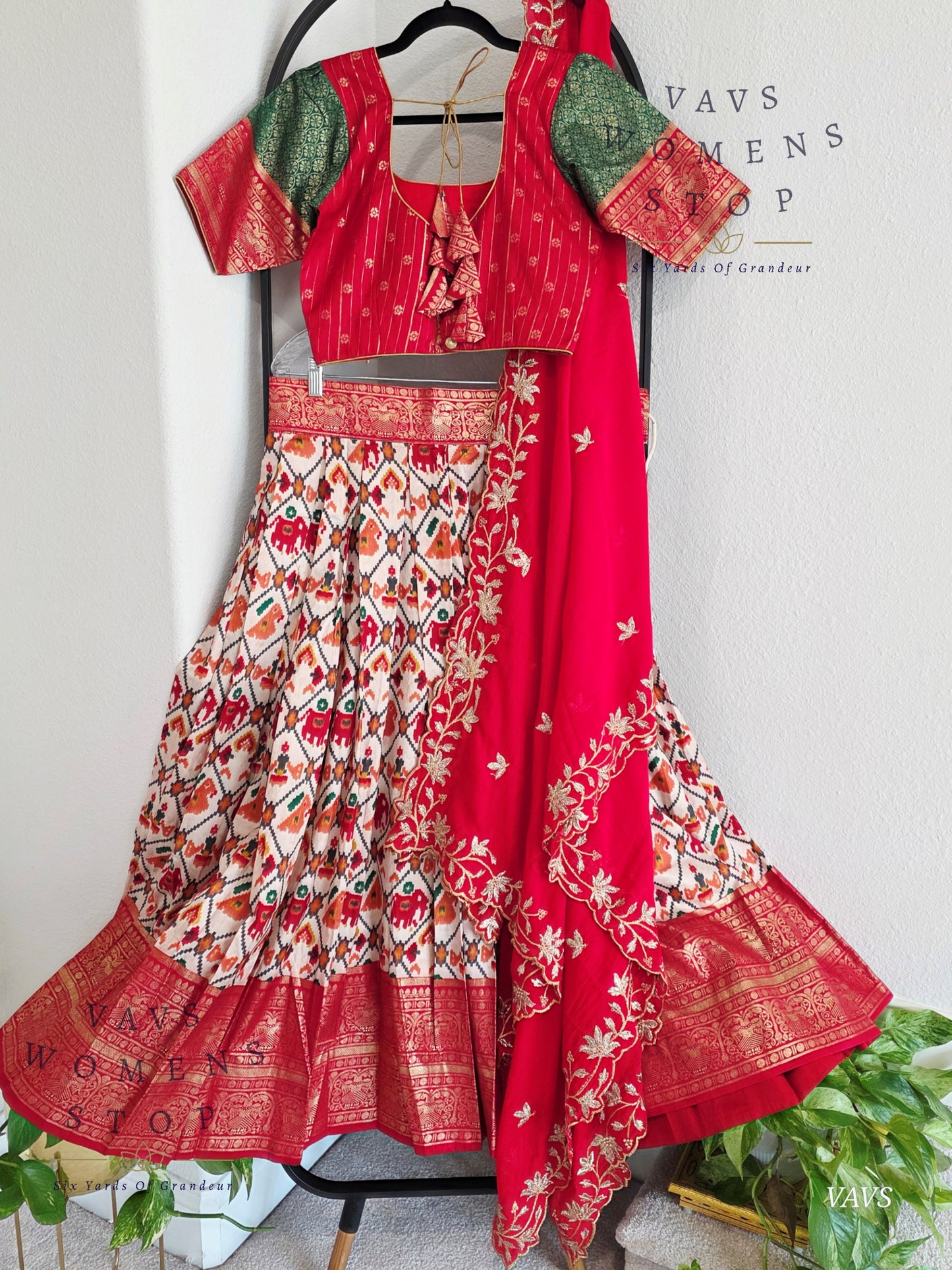Munga Benarasi Patola Half Saree/ Lehenga Set