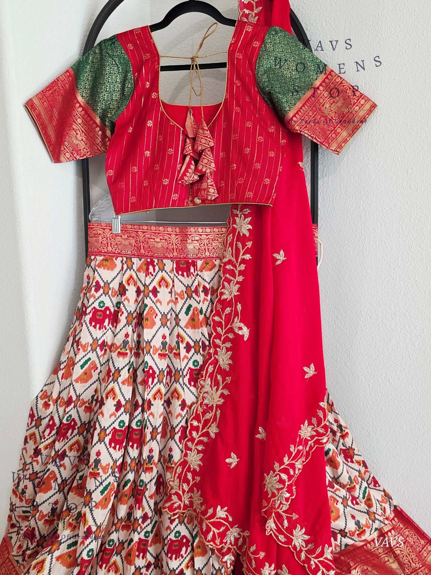 Munga Benarasi Patola Half Saree/ Lehenga Set