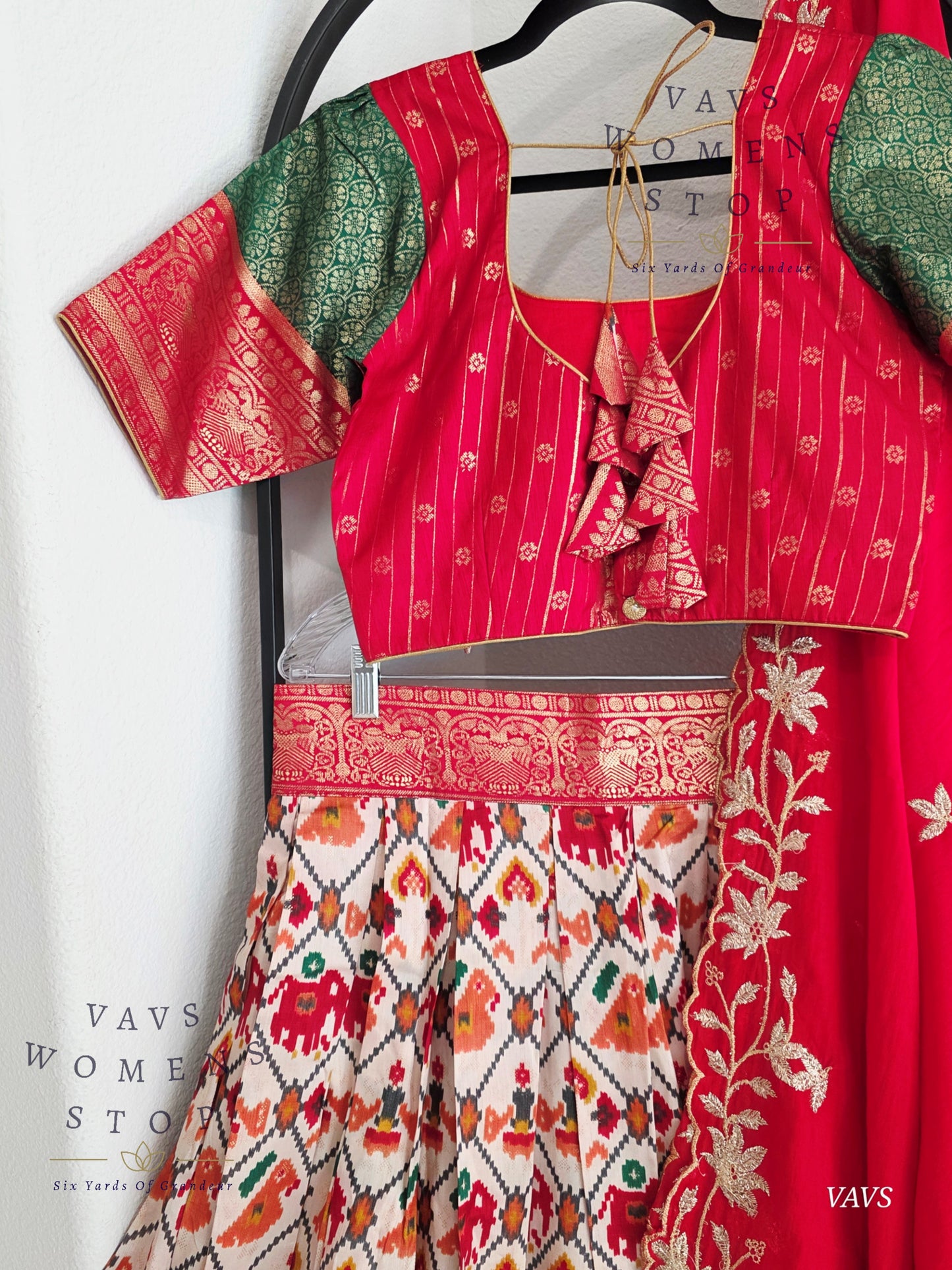 Munga Benarasi Patola Half Saree/ Lehenga Set