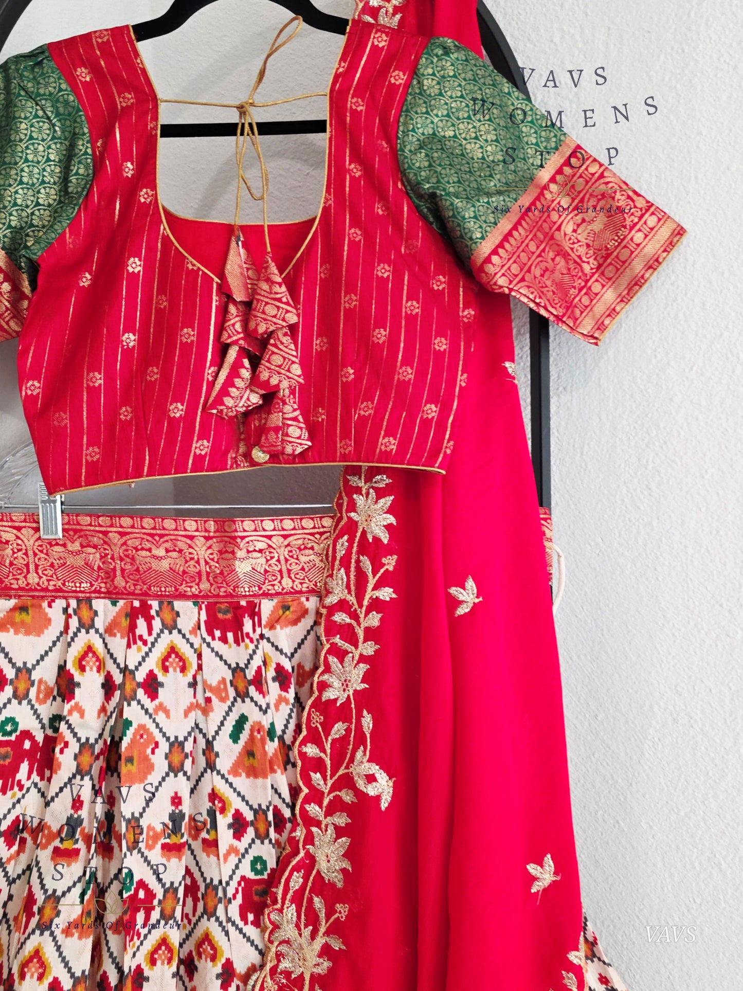 Munga Benarasi Patola Half Saree/ Lehenga Set