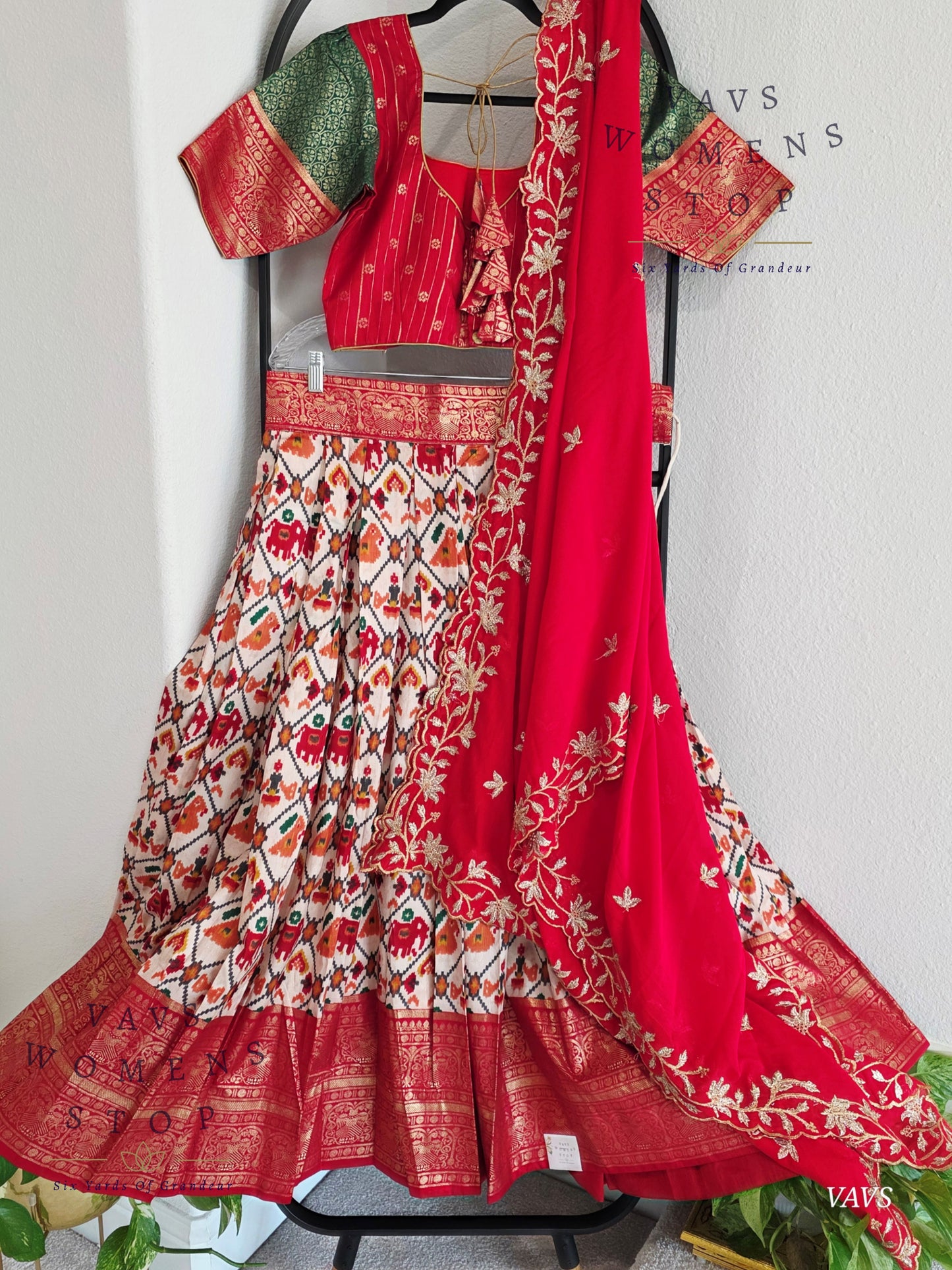Munga Benarasi Patola Half Saree/ Lehenga Set