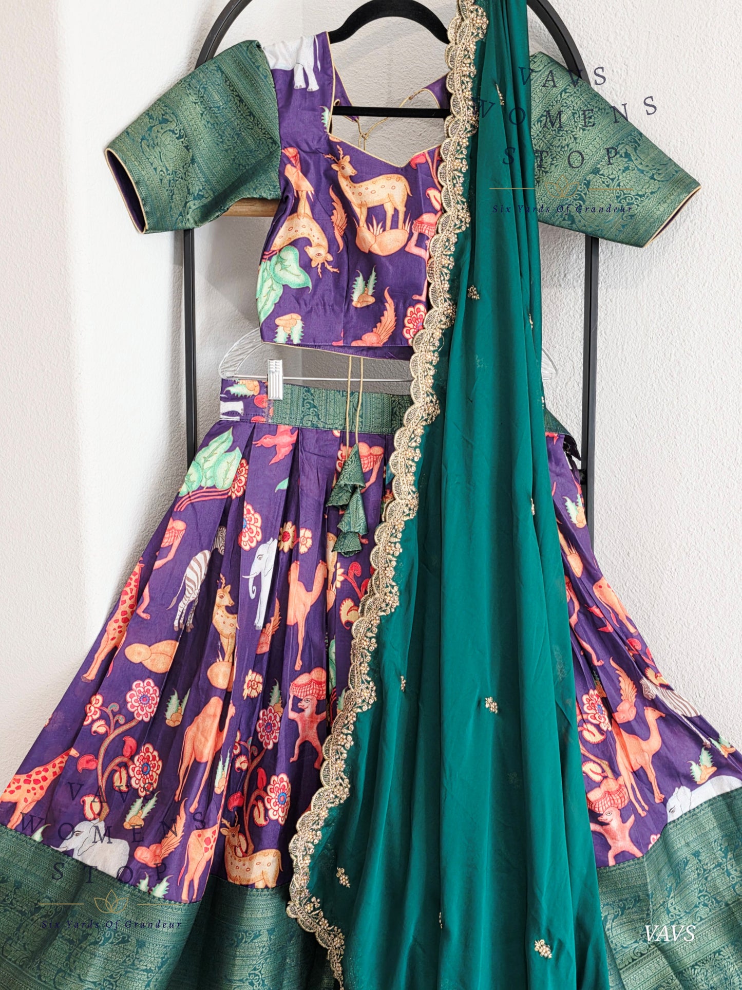 Semi Benarasi Animal Print Designer Half Saree Set