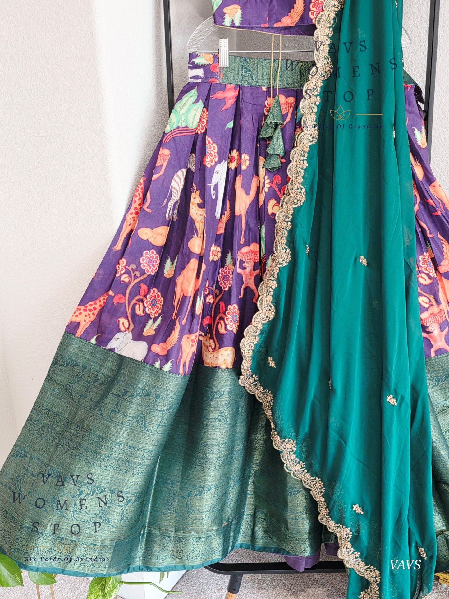 Semi Benarasi Animal Print Designer Half Saree Set