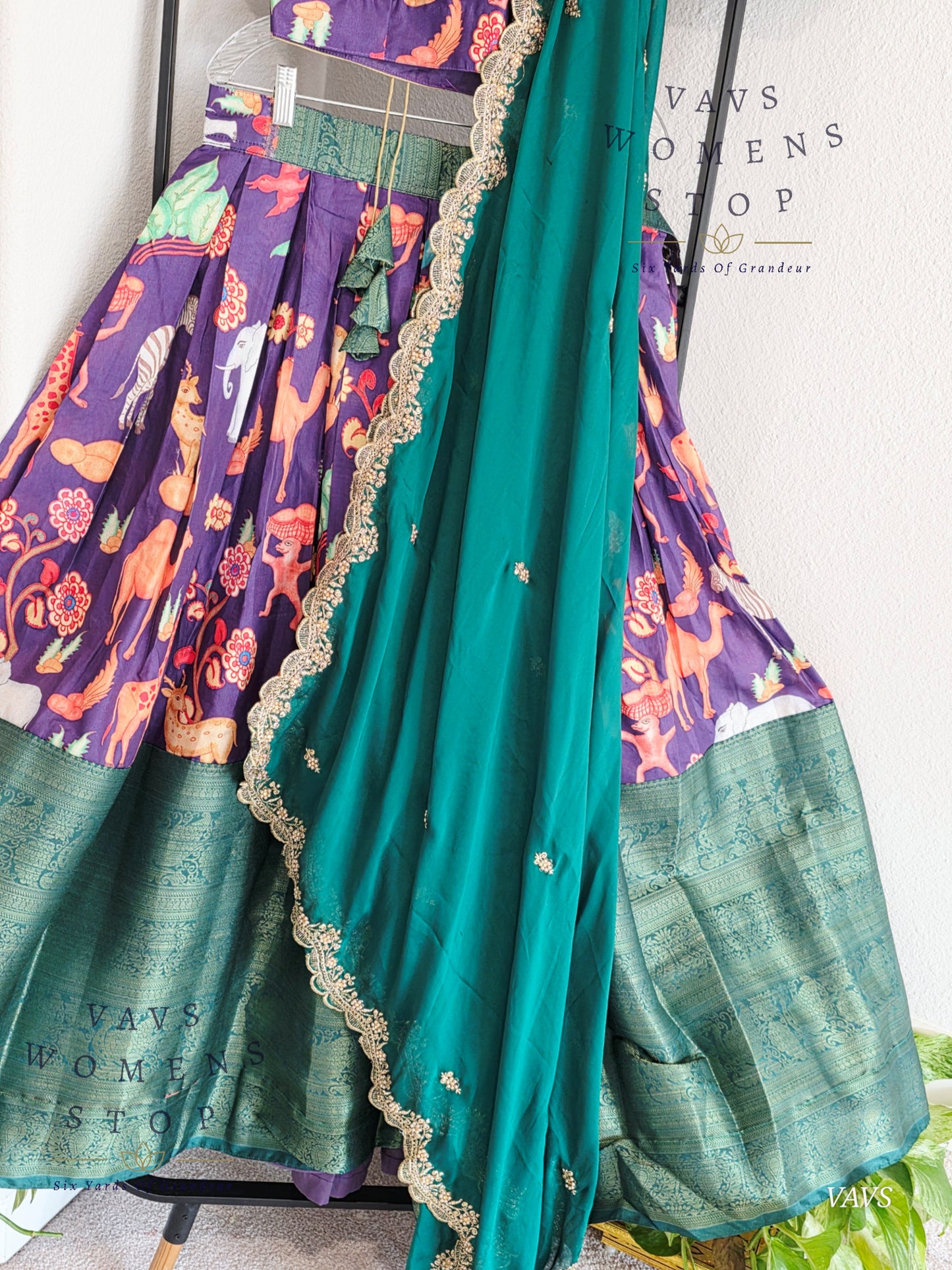 Semi Benarasi Animal Print Designer Half Saree Set