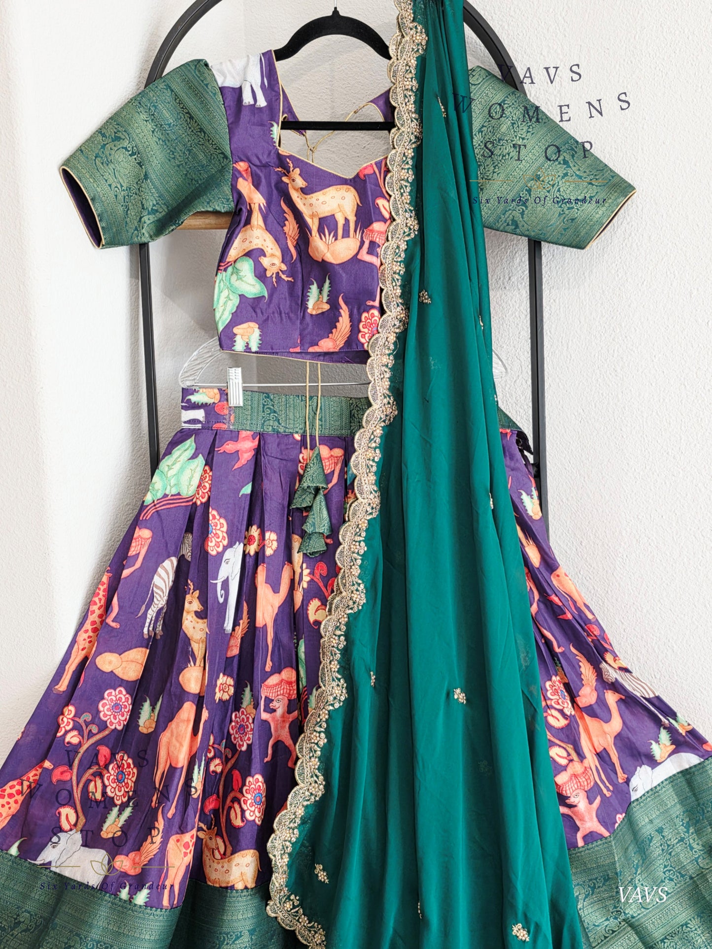 Semi Benarasi Animal Print Designer Half Saree Set