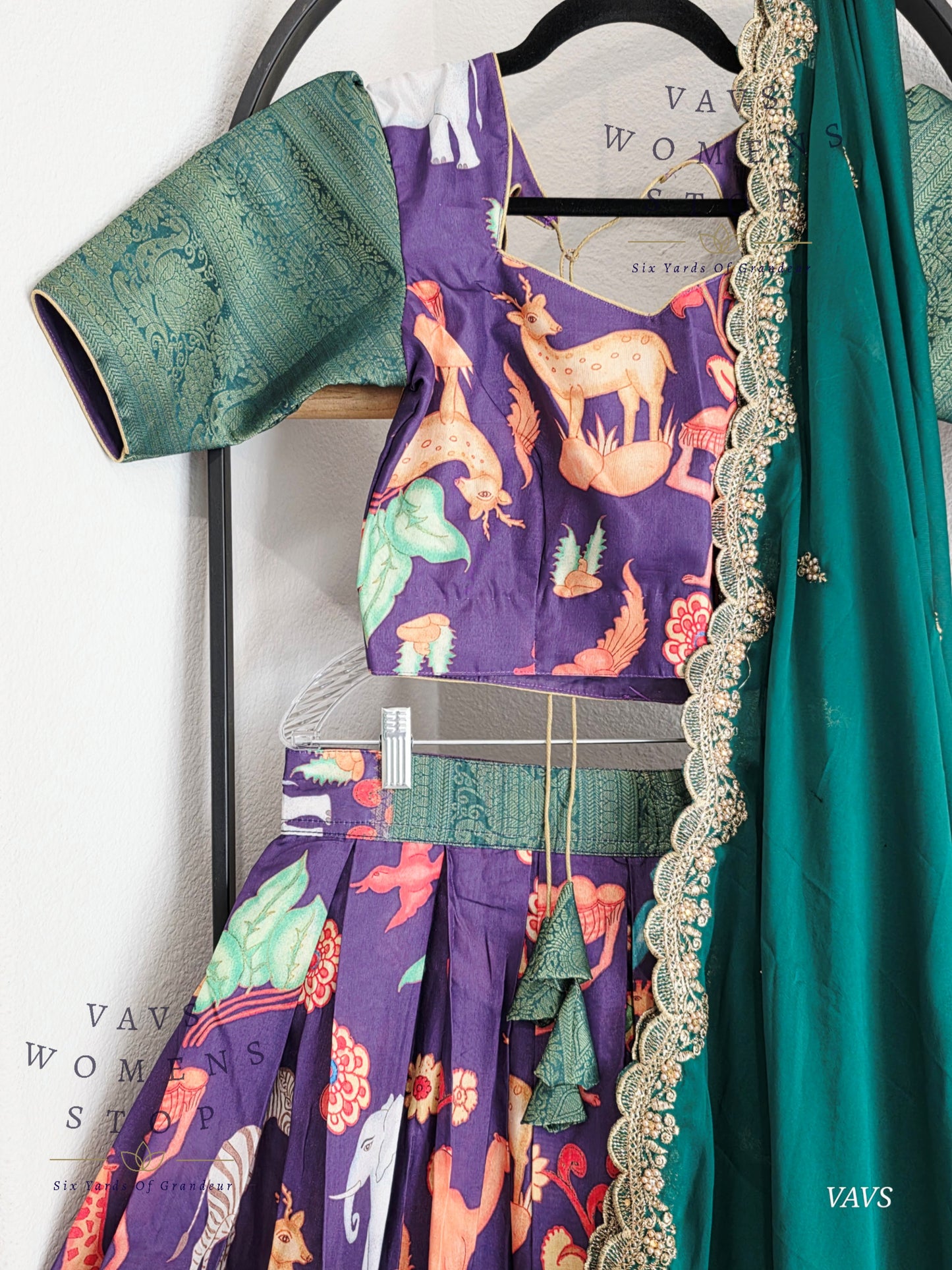 Semi Benarasi Animal Print Designer Half Saree Set