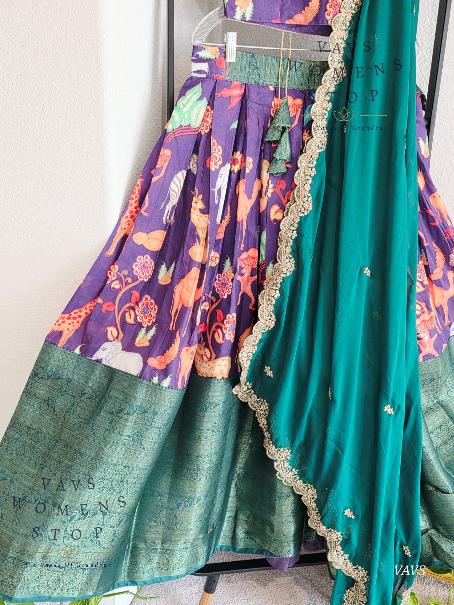 Semi Benarasi Animal Print Designer Half Saree Set