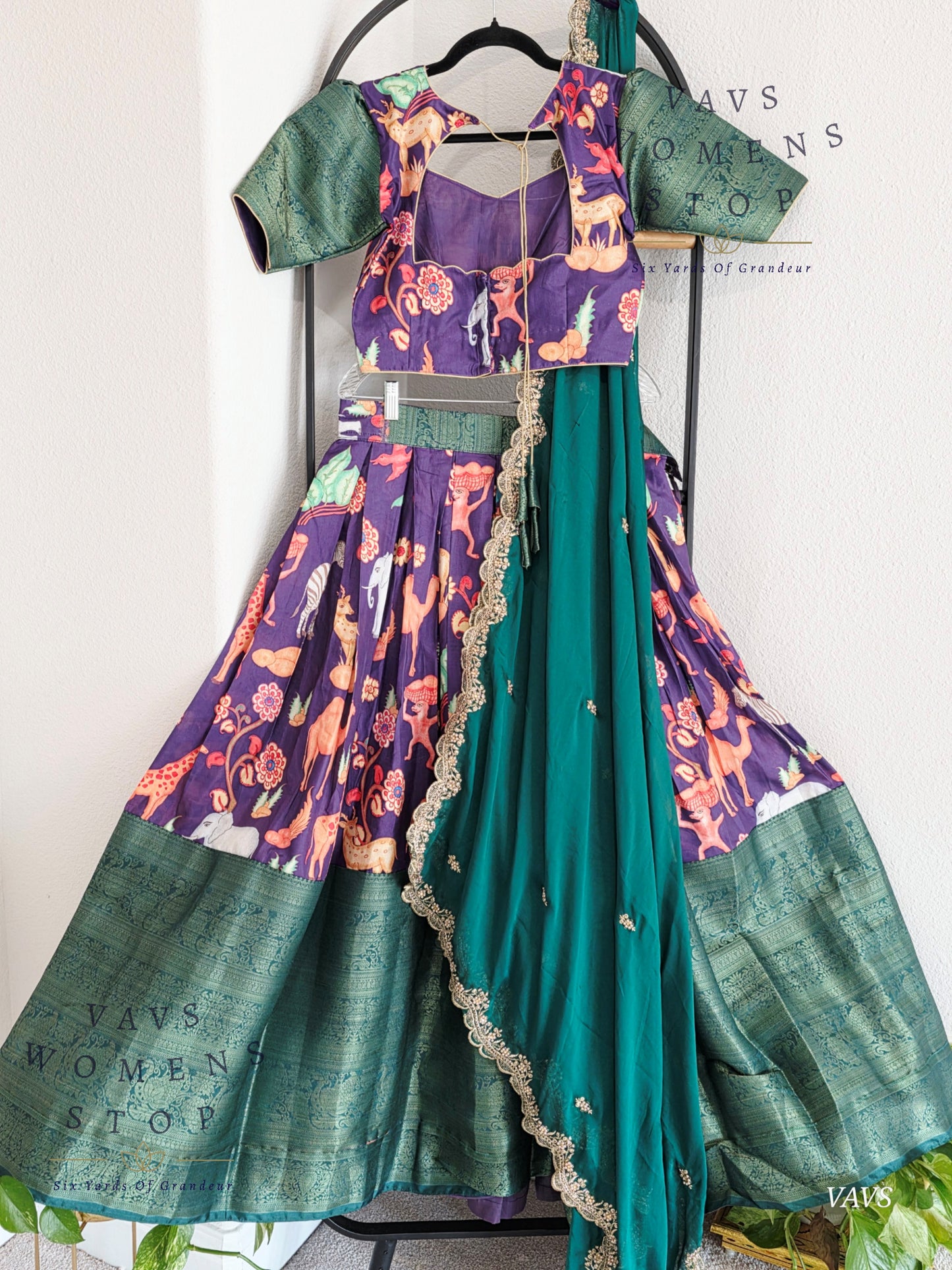 Semi Benarasi Animal Print Designer Half Saree Set