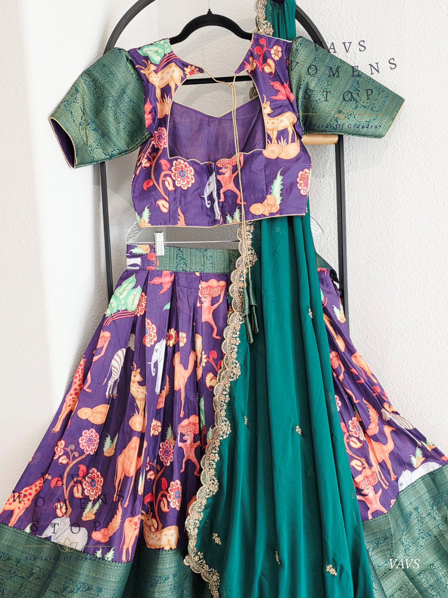 Semi Benarasi Animal Print Designer Half Saree Set