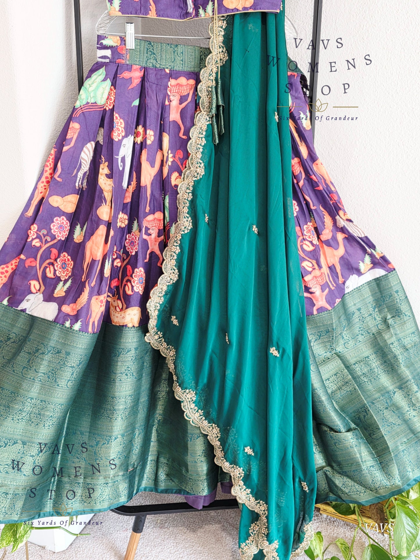 Semi Benarasi Animal Print Designer Half Saree Set