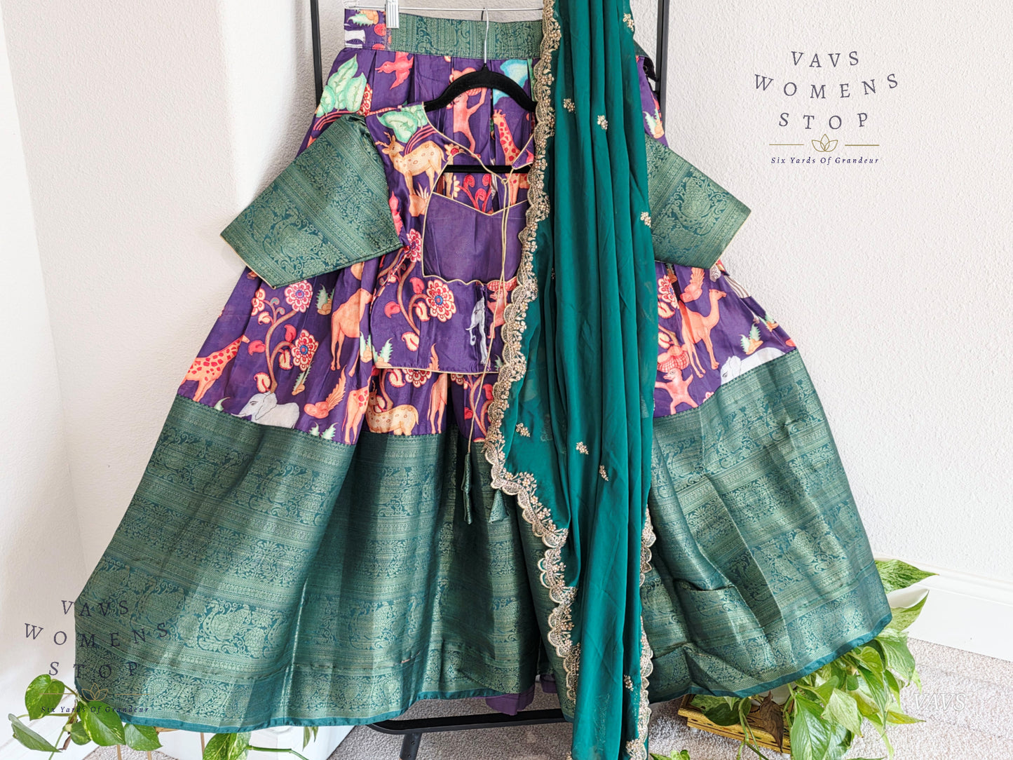 Semi Benarasi Animal Print Designer Half Saree Set