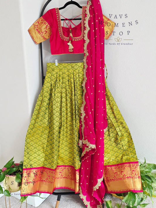 Semi Kanchi Half Saree Set – Traditional South Indian Lehenga for Women | Bridal & Festive Wear |