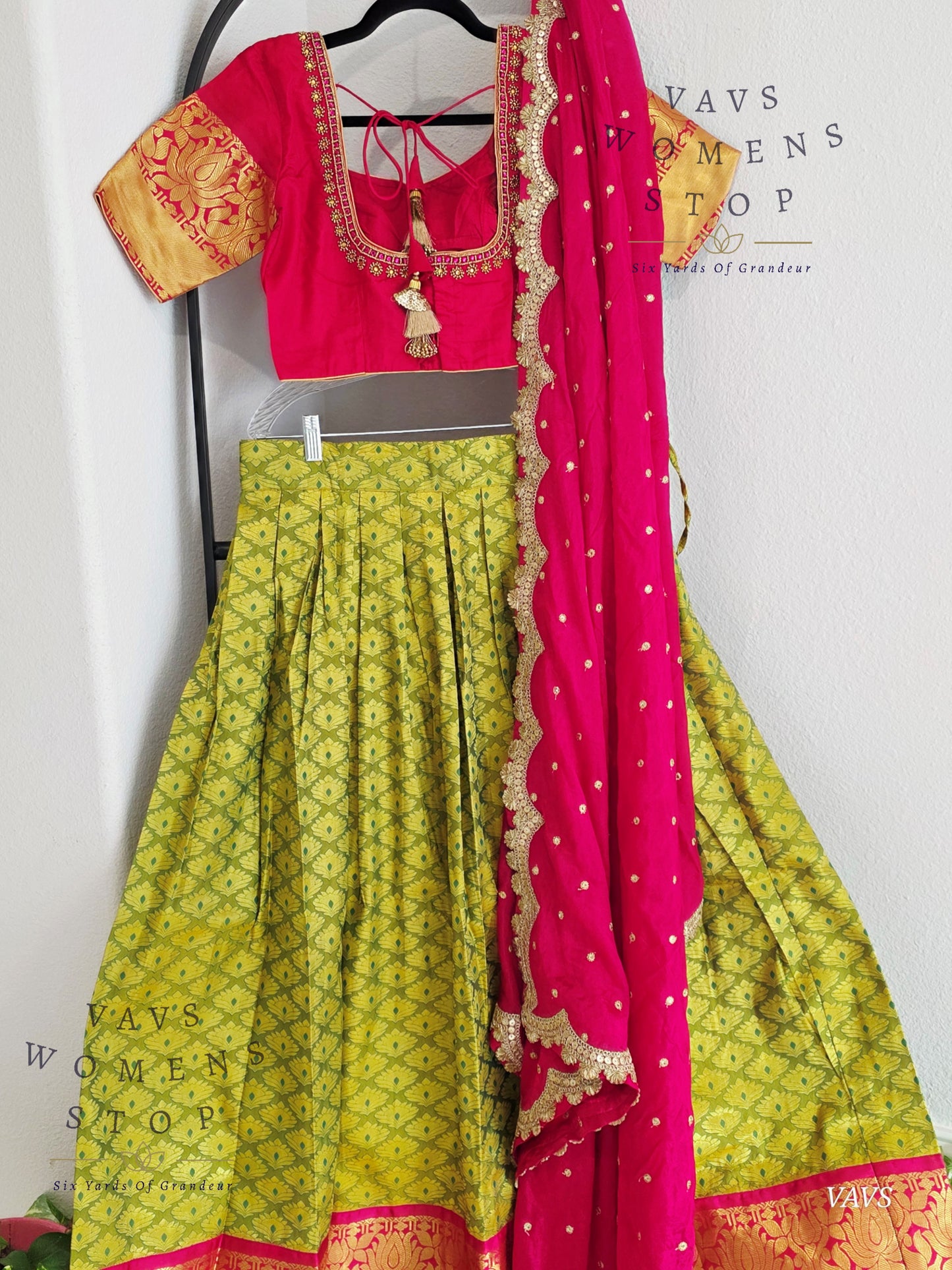 Semi Kanchi Half Saree Set – Traditional South Indian Lehenga for Women | Bridal & Festive Wear |