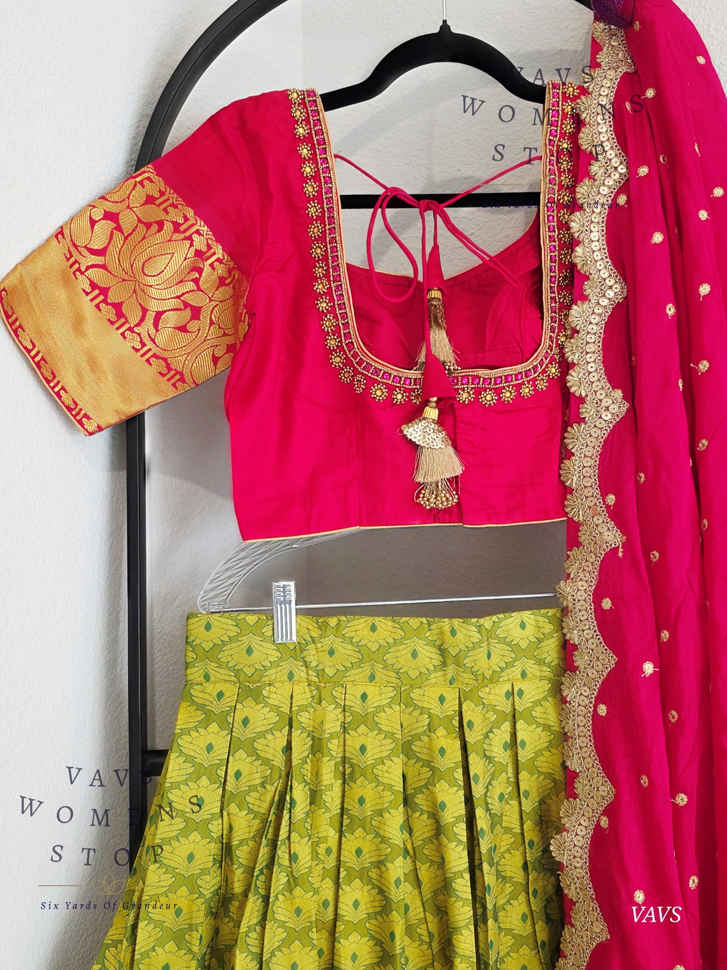 Semi Kanchi Half Saree Set – Traditional South Indian Lehenga for Women | Bridal & Festive Wear |