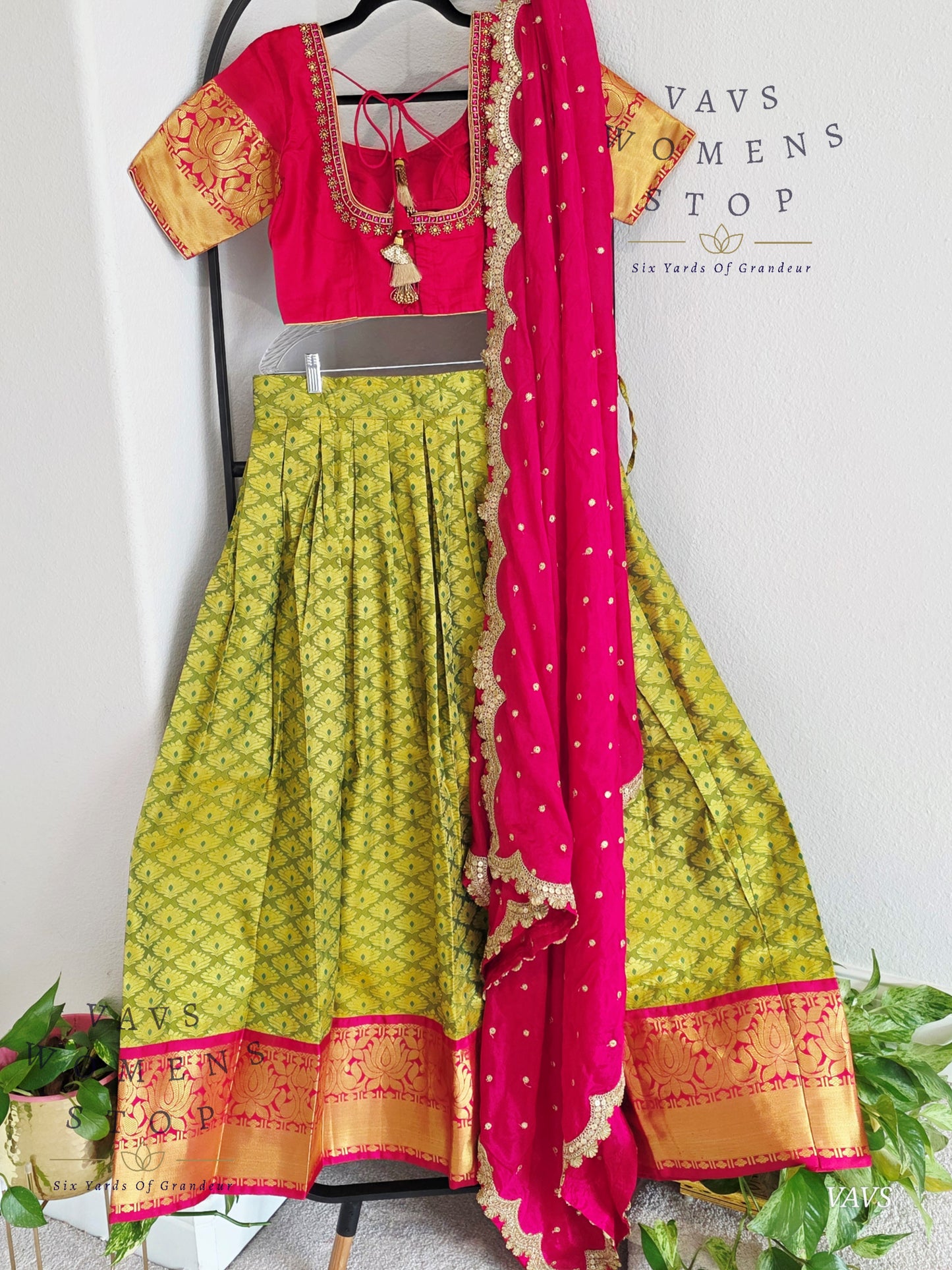 Semi Kanchi Half Saree Set – Traditional South Indian Lehenga for Women | Bridal & Festive Wear |