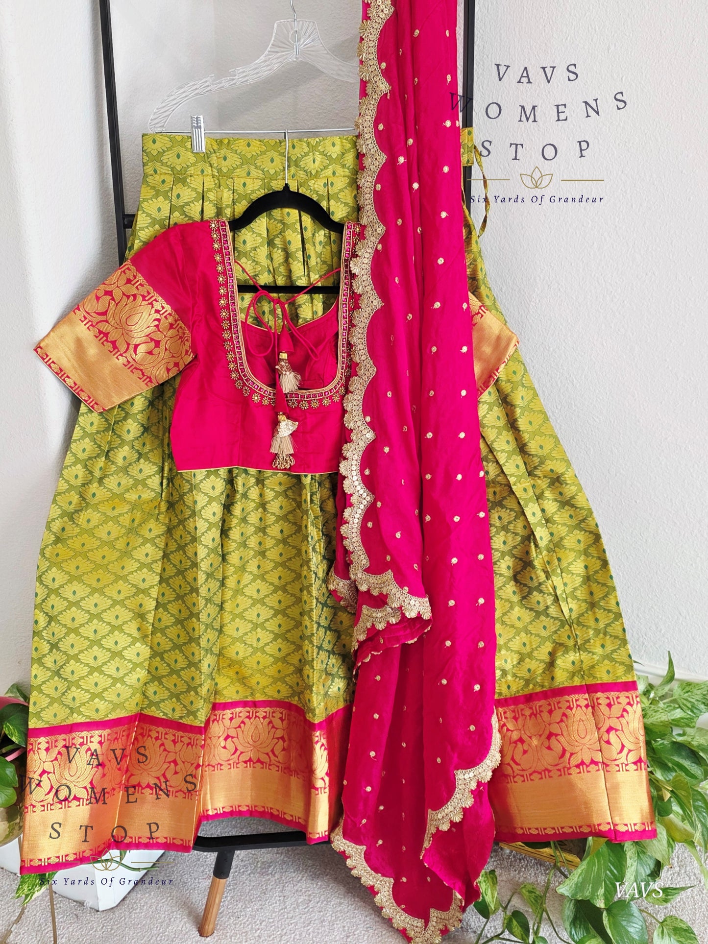 Semi Kanchi Half Saree Set – Traditional South Indian Lehenga for Women | Bridal & Festive Wear |