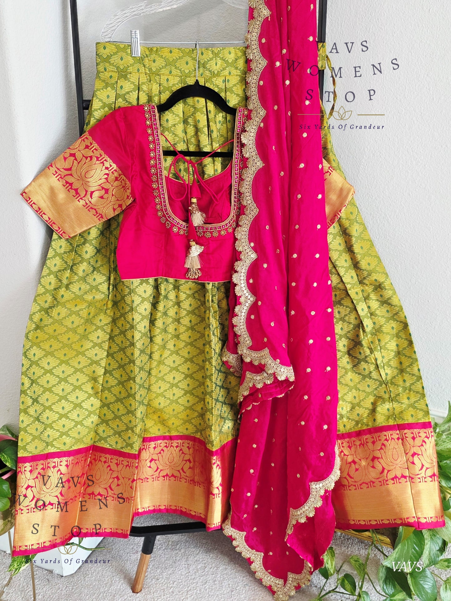Semi Kanchi Half Saree Set – Traditional South Indian Lehenga for Women | Bridal & Festive Wear |