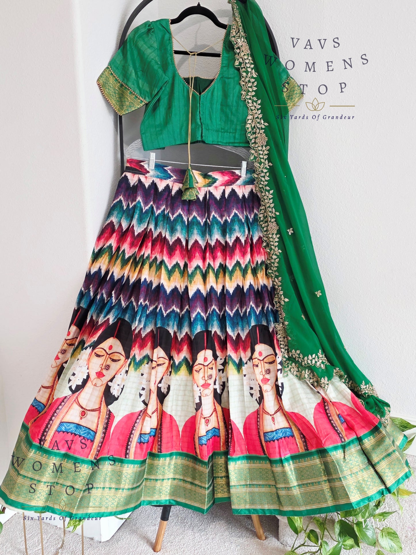 Semi Gadwal Silk Cotton Designer Kalamkari Print Half Saree/ Lehenga Set