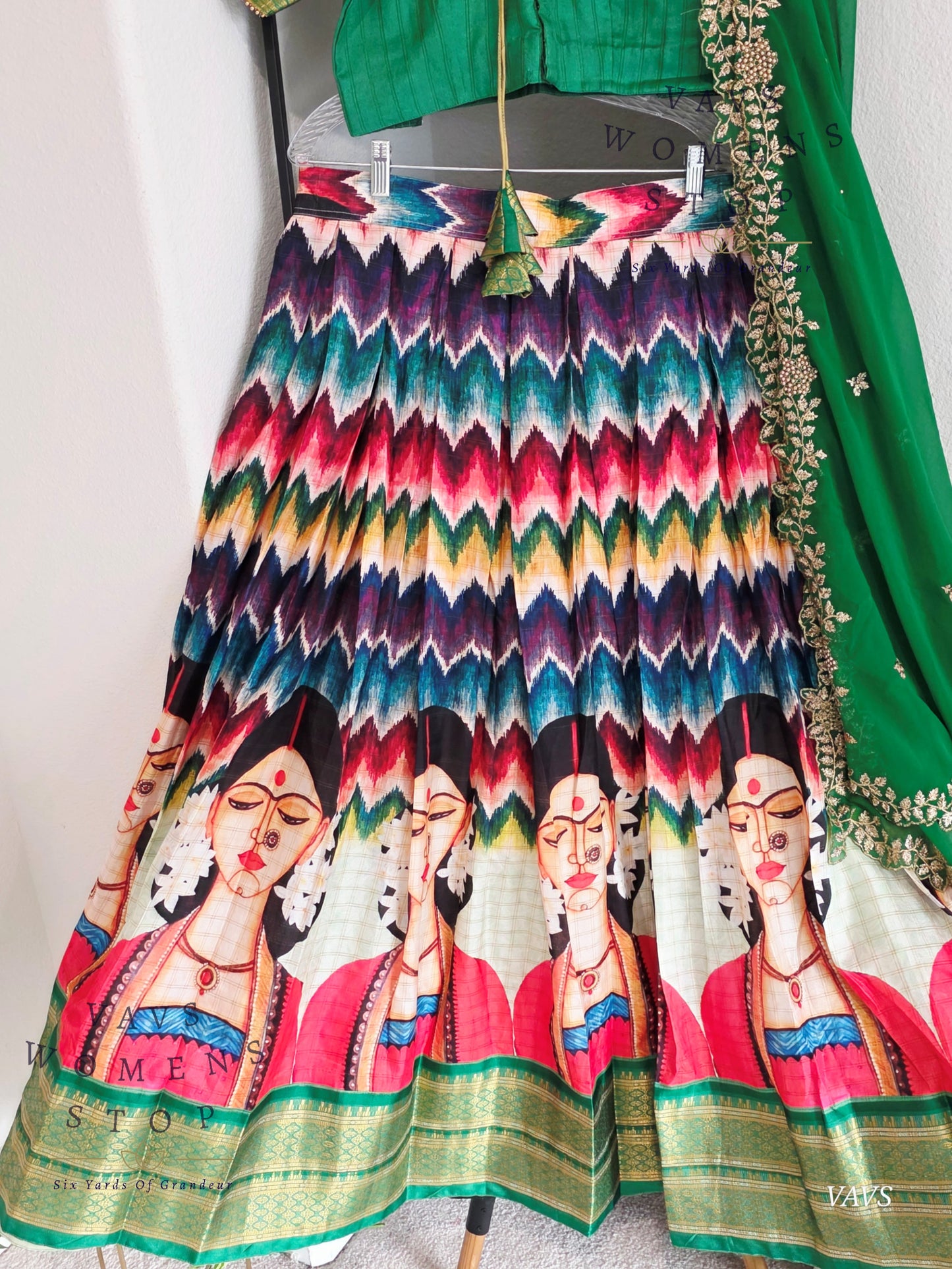 Semi Gadwal Silk Cotton Designer Kalamkari Print Half Saree/ Lehenga Set