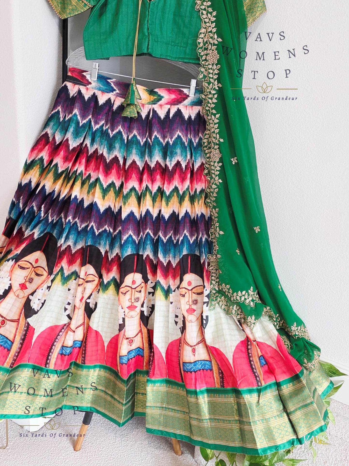 Semi Gadwal Silk Cotton Designer Kalamkari Print Half Saree/ Lehenga Set