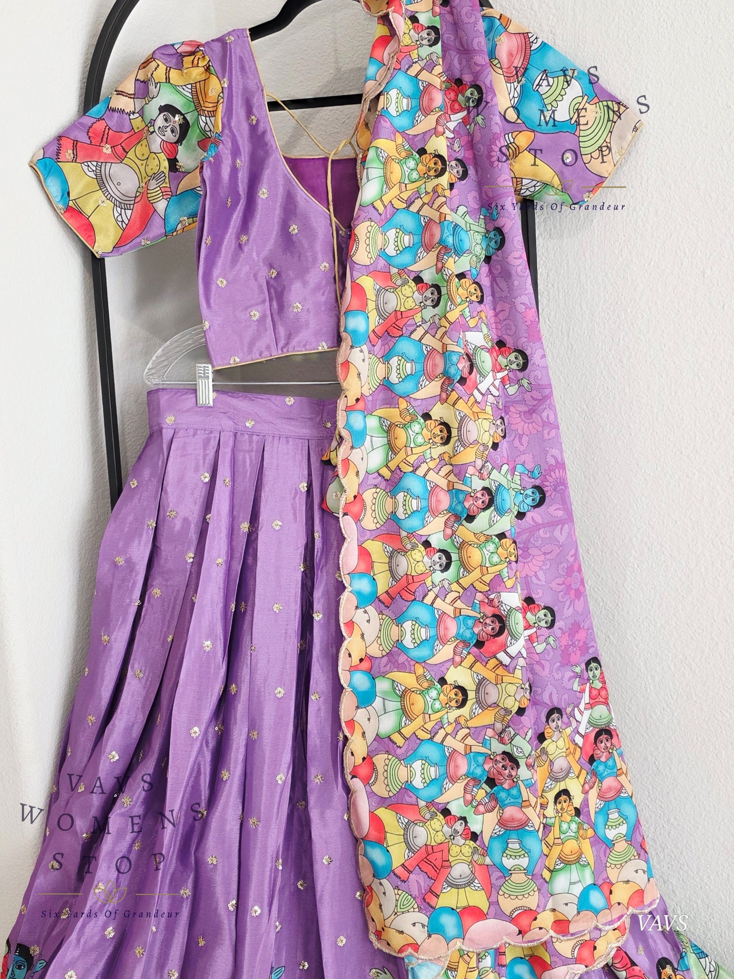 Designer Crepe Chinon Chiffon Half Saree/ Lehenga Set