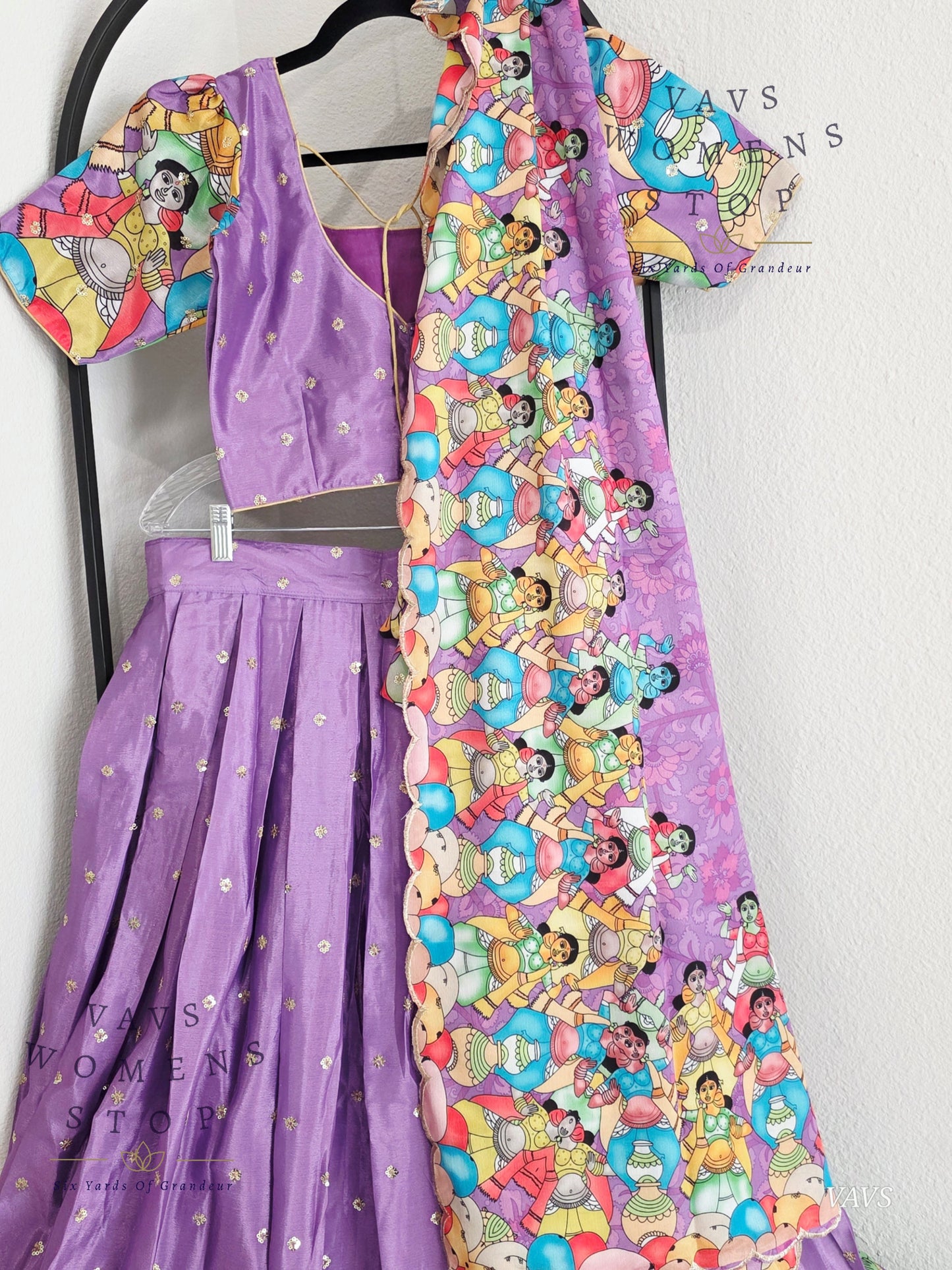 Designer Crepe Chinon Chiffon Half Saree/ Lehenga Set