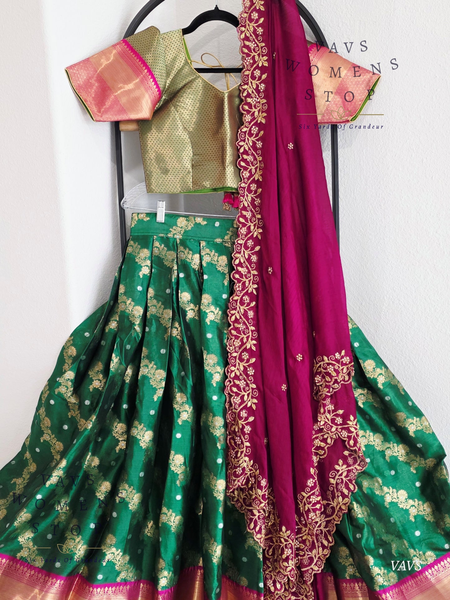 Soft Warm Organza Paithani Border Half Saree Set